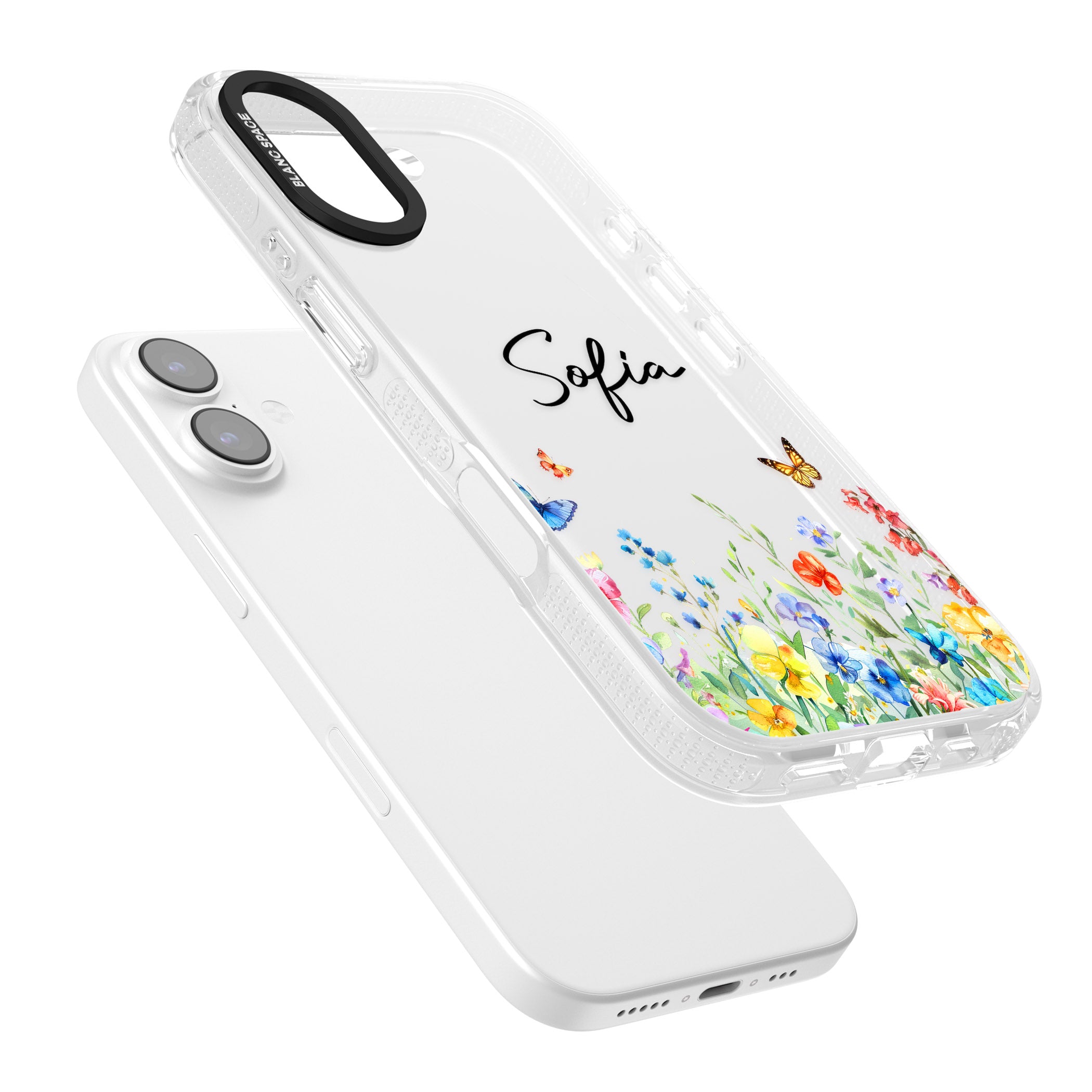 Personalised Buterflies Wildflowers iPhone 17 Impact Air Clear Phone Case Colours