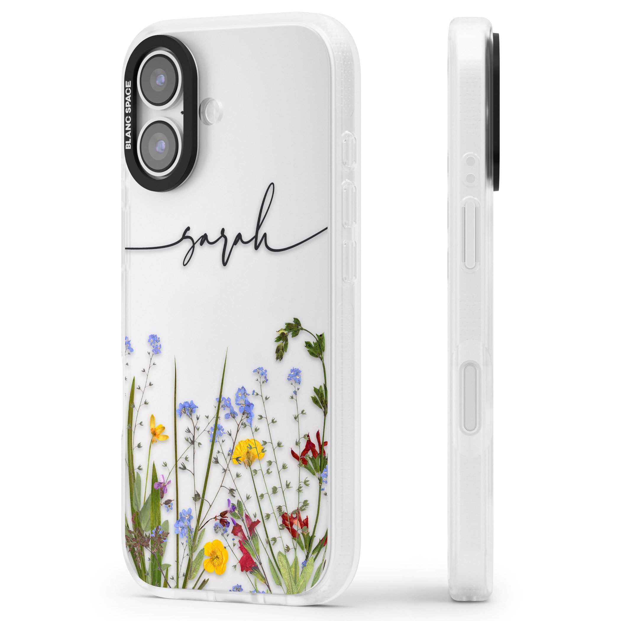 Personalised Wildflower Floral iPhone 17 Impact Air Clear Phone Case Side Profile