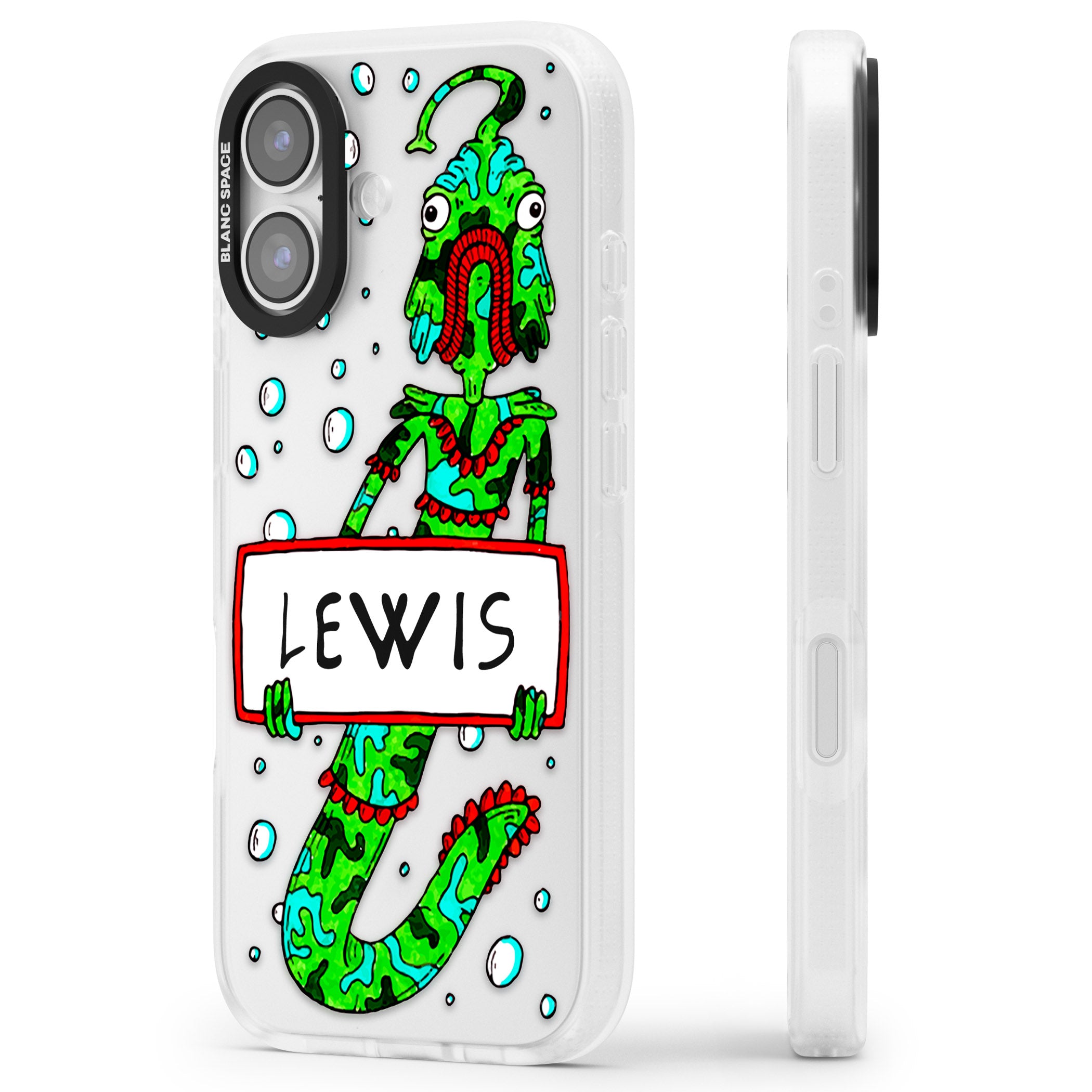 Personalised Fish Boy iPhone 17 Impact Air Clear Phone Case Side Profile