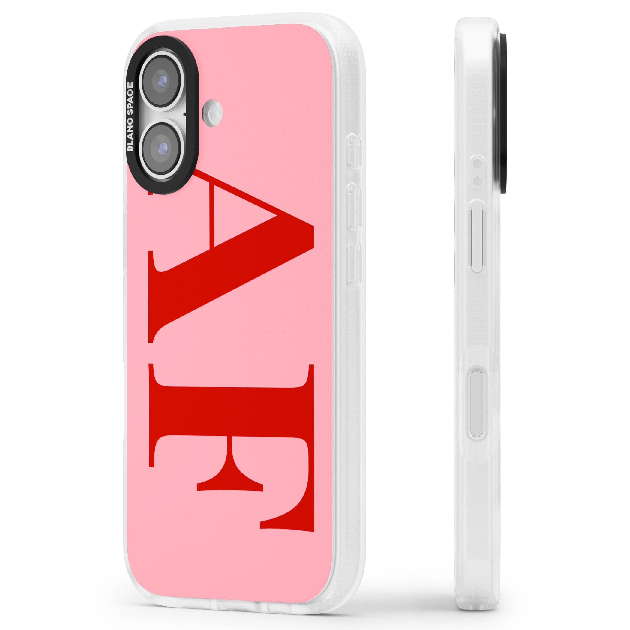 Personalised Red & Pink Letters iPhone 17 Impact Air Clear Phone Case Side Profile