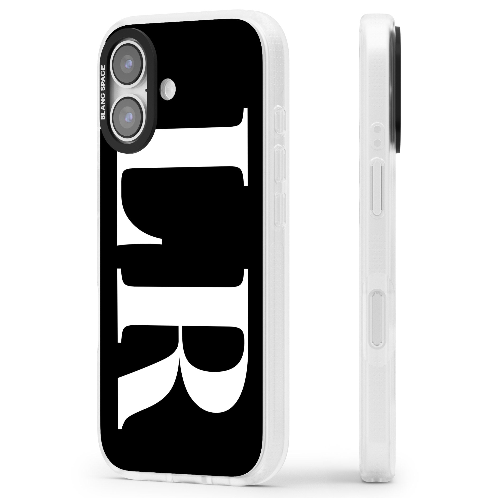 Personalised White & Black Letters iPhone 17 Impact Air Clear Phone Case Side Profile