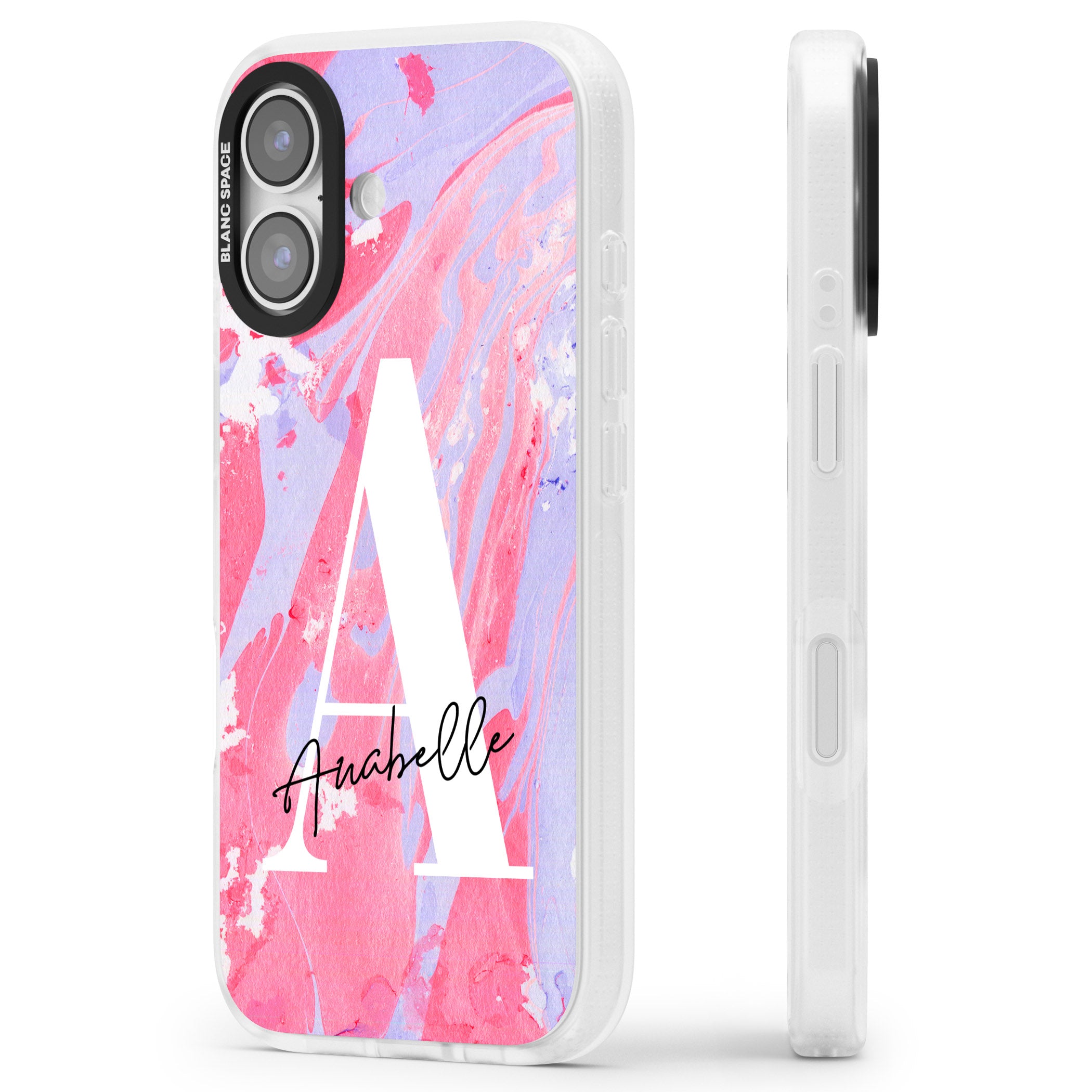 Personalised Pink & Purple Marble iPhone 17 Impact Air Clear Phone Case Side Profile