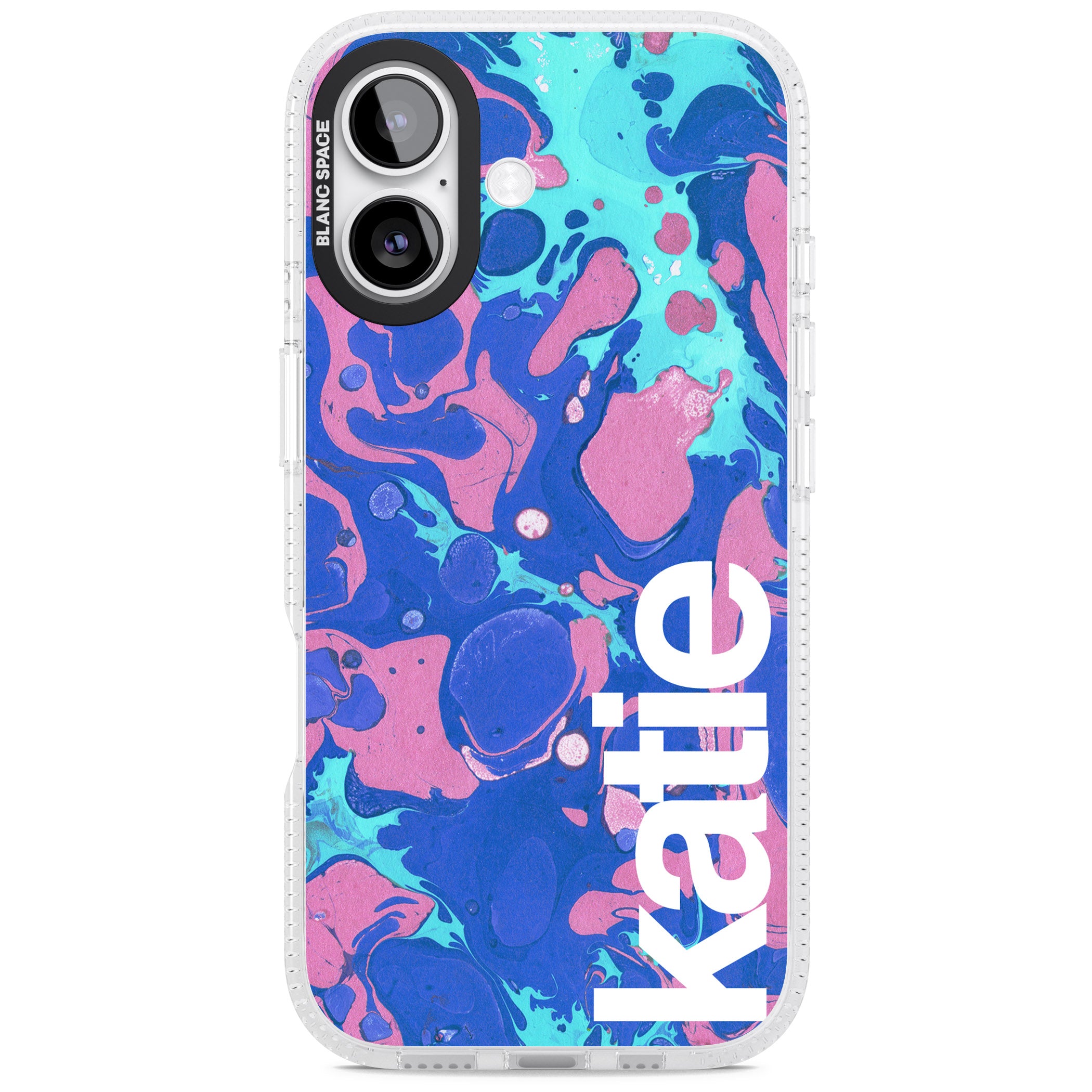 Personalised Navy & Turquoise Marbled iPhone 17 Impact Air Clear Phone Case
