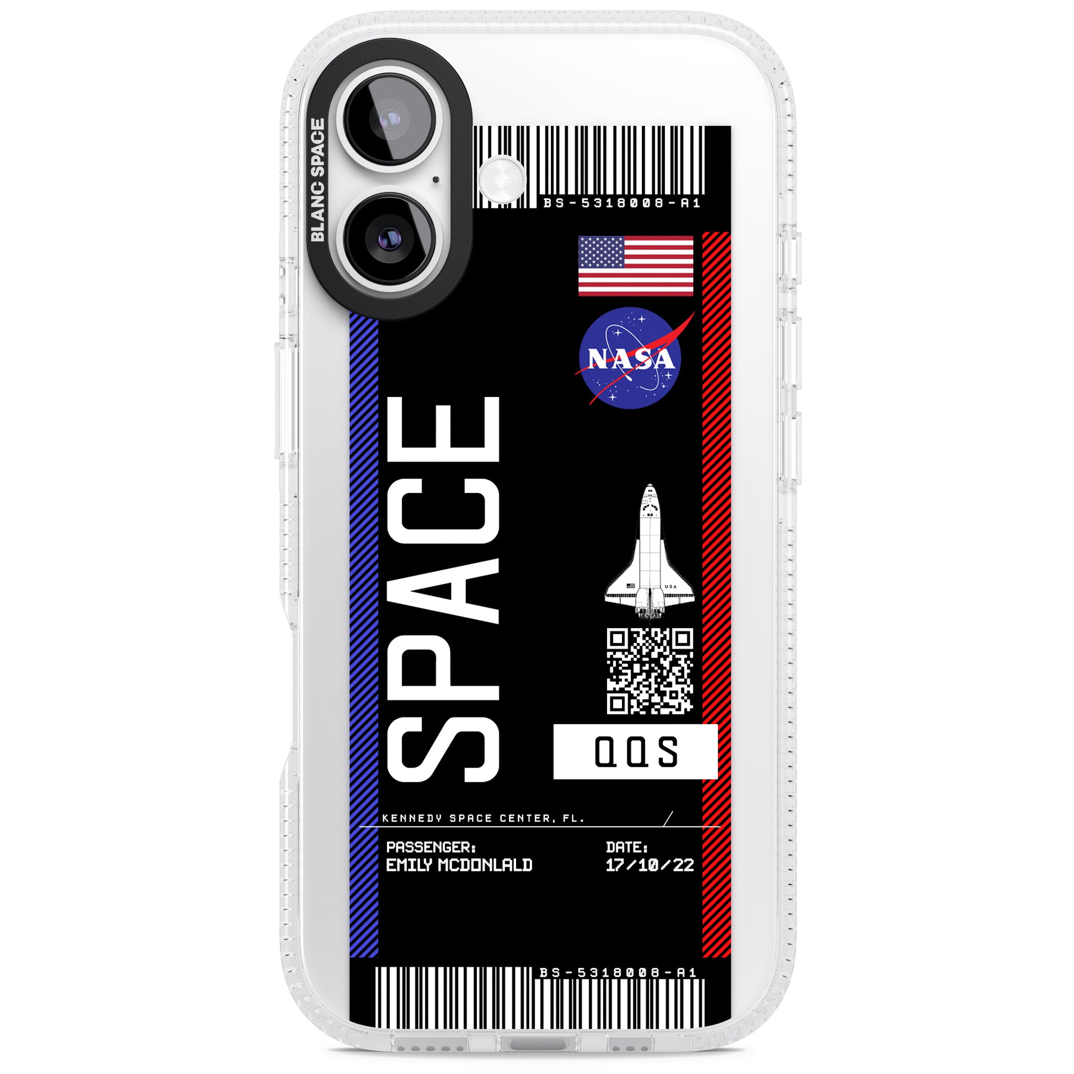 Personalised Nasa Boarding Pass (Dark) iPhone 17 Impact Air Clear Phone Case