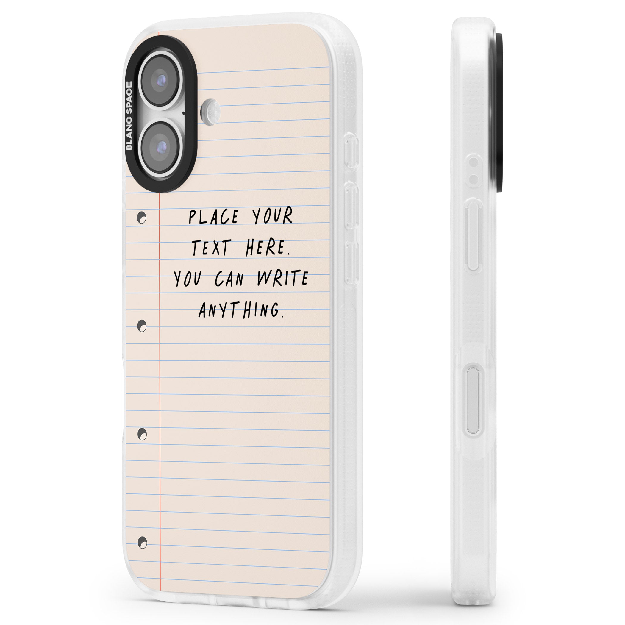 Personalised Lined Paper iPhone 17 Impact Air Clear Phone Case Side Profile