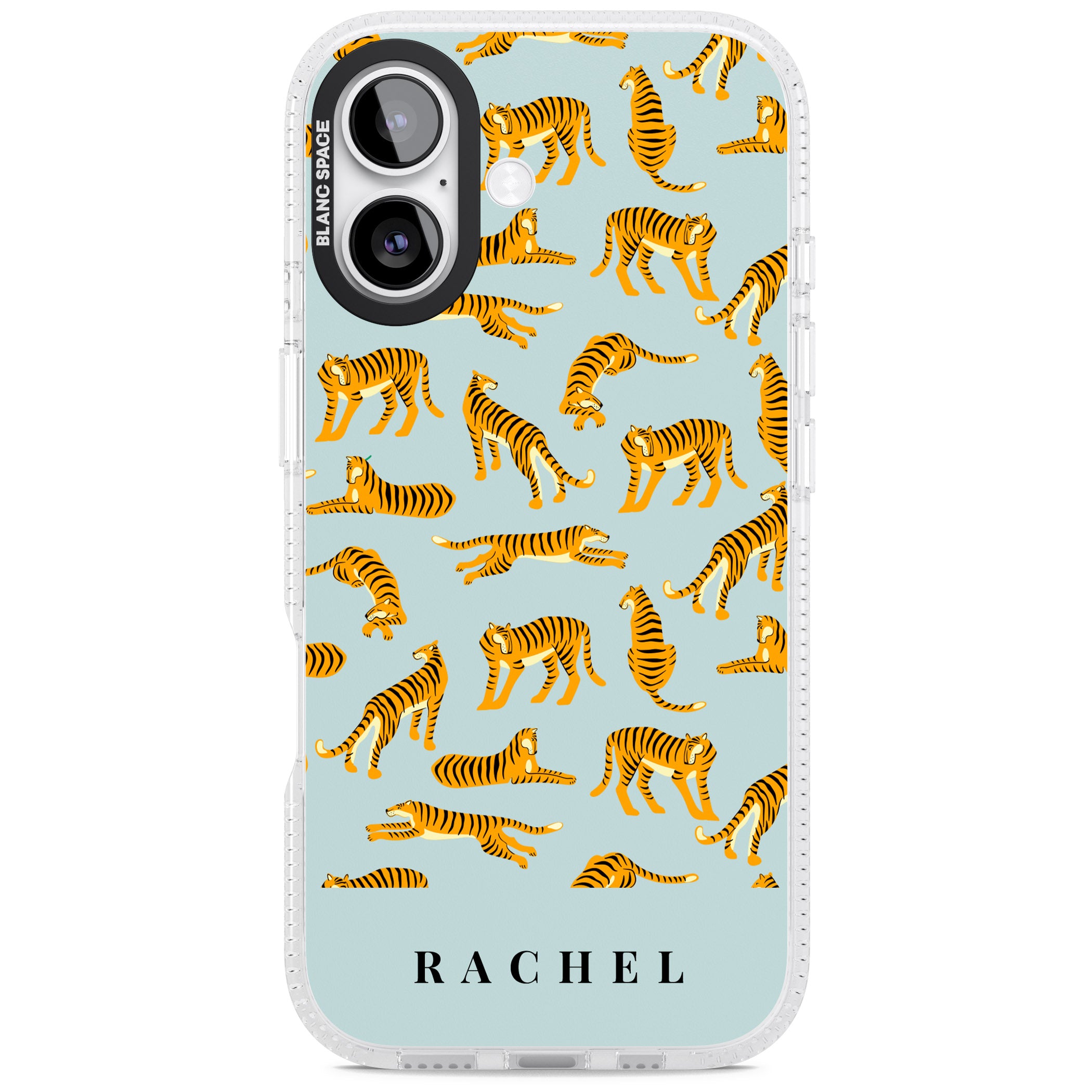 Personalised Turquoise Tiger Pattern iPhone 17 Impact Air Clear Phone Case