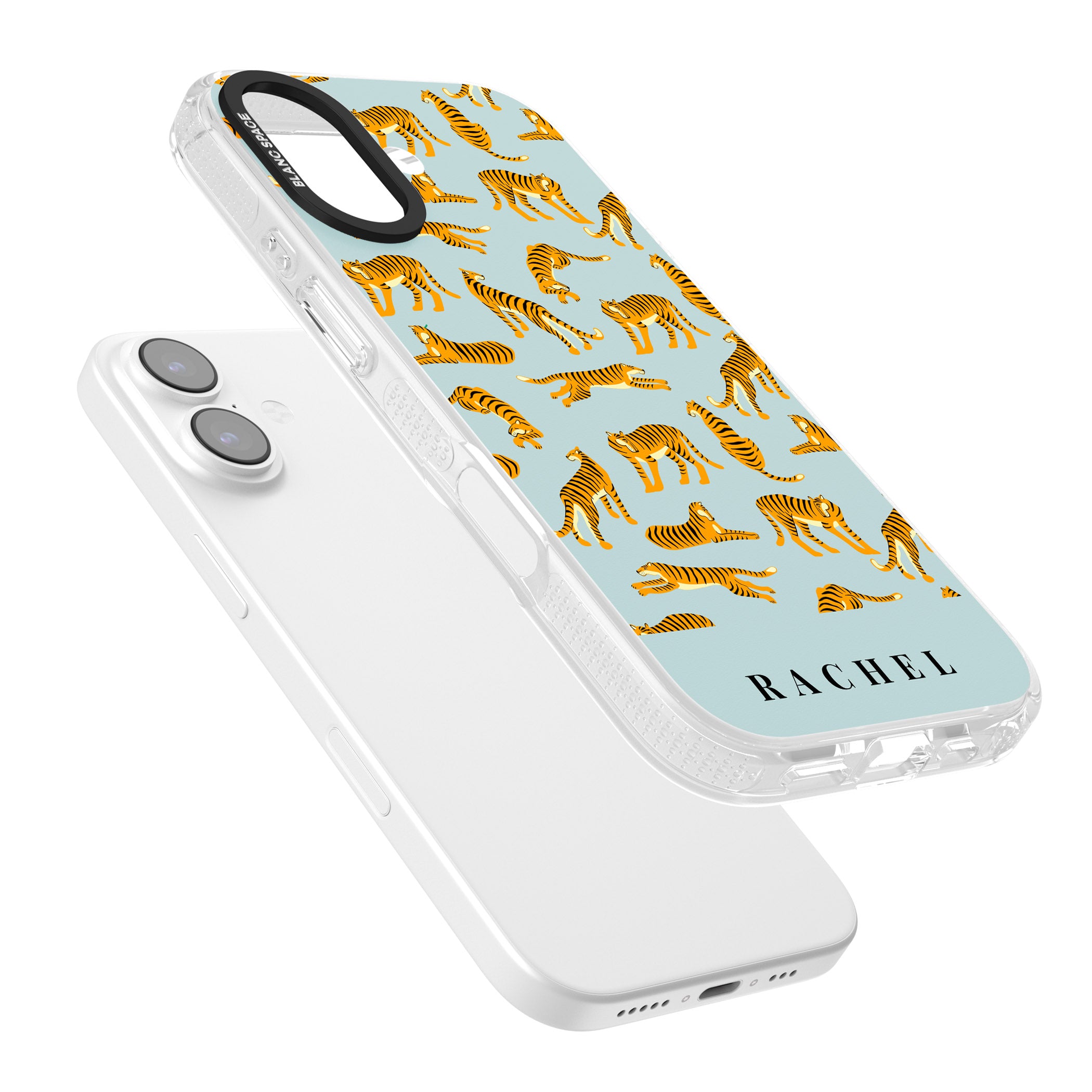 Personalised Turquoise Tiger Pattern iPhone 17 Impact Air Clear Phone Case Colours