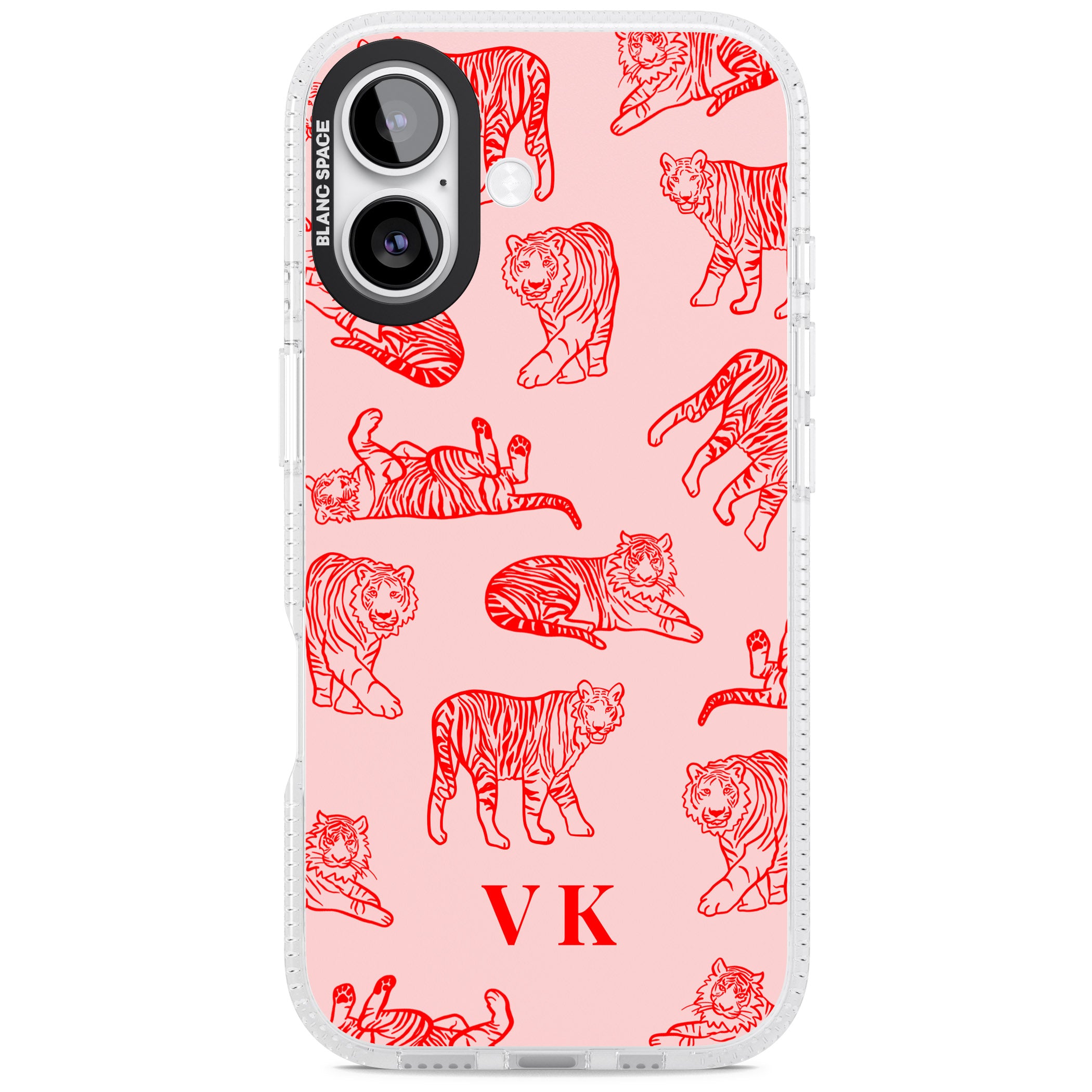 Personalised Red Tiger Outlines On Pink iPhone 17 Impact Air Clear Phone Case