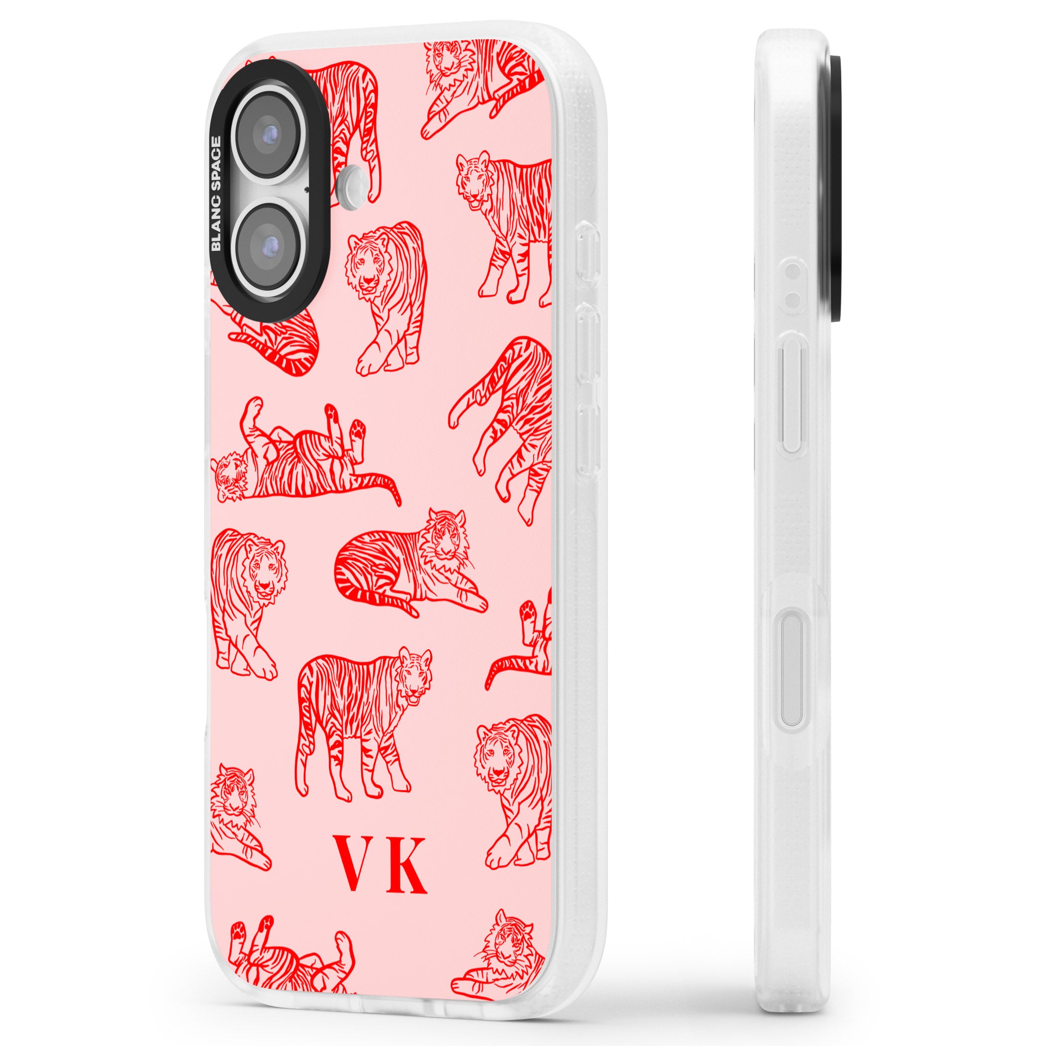 Personalised Red Tiger Outlines On Pink iPhone 17 Impact Air Clear Phone Case Side Profile
