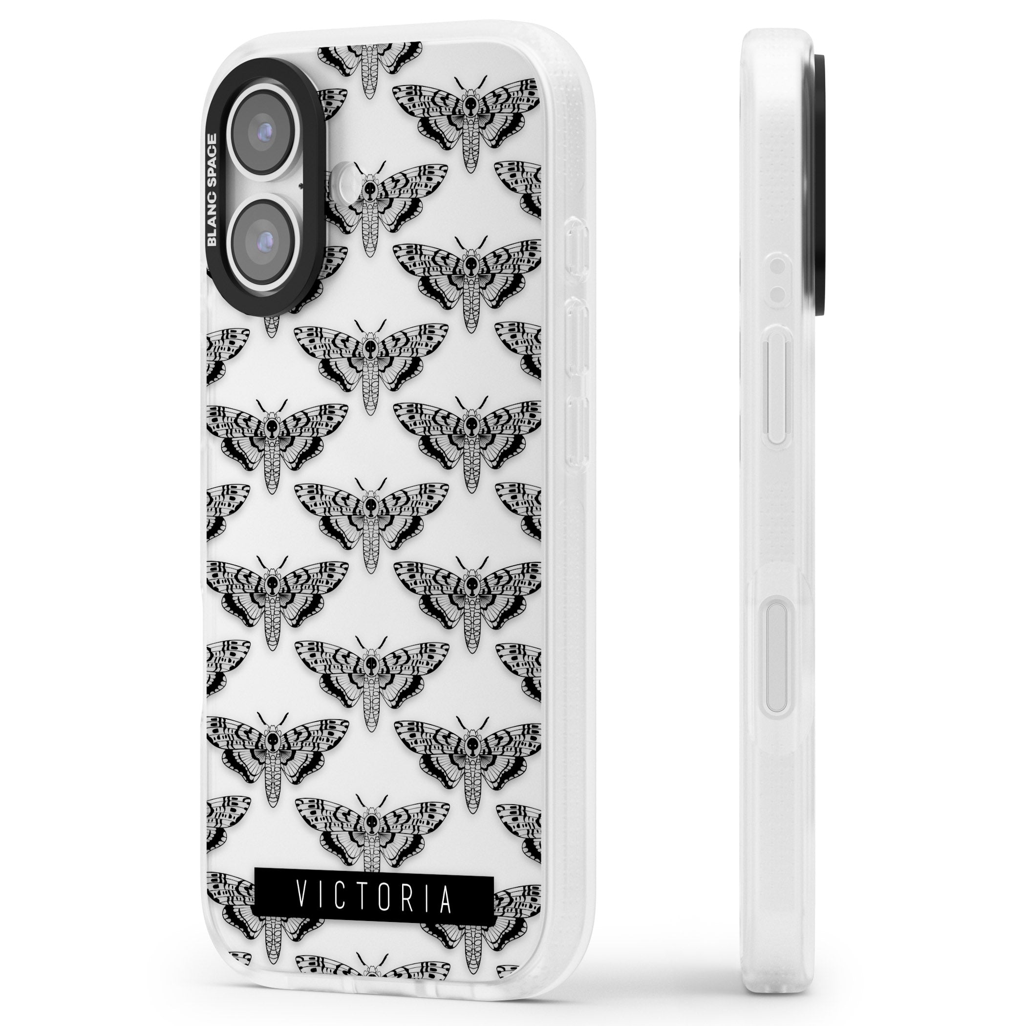 Personalised Hawk Moth Pattern iPhone 17 Impact Air Clear Phone Case Side Profile