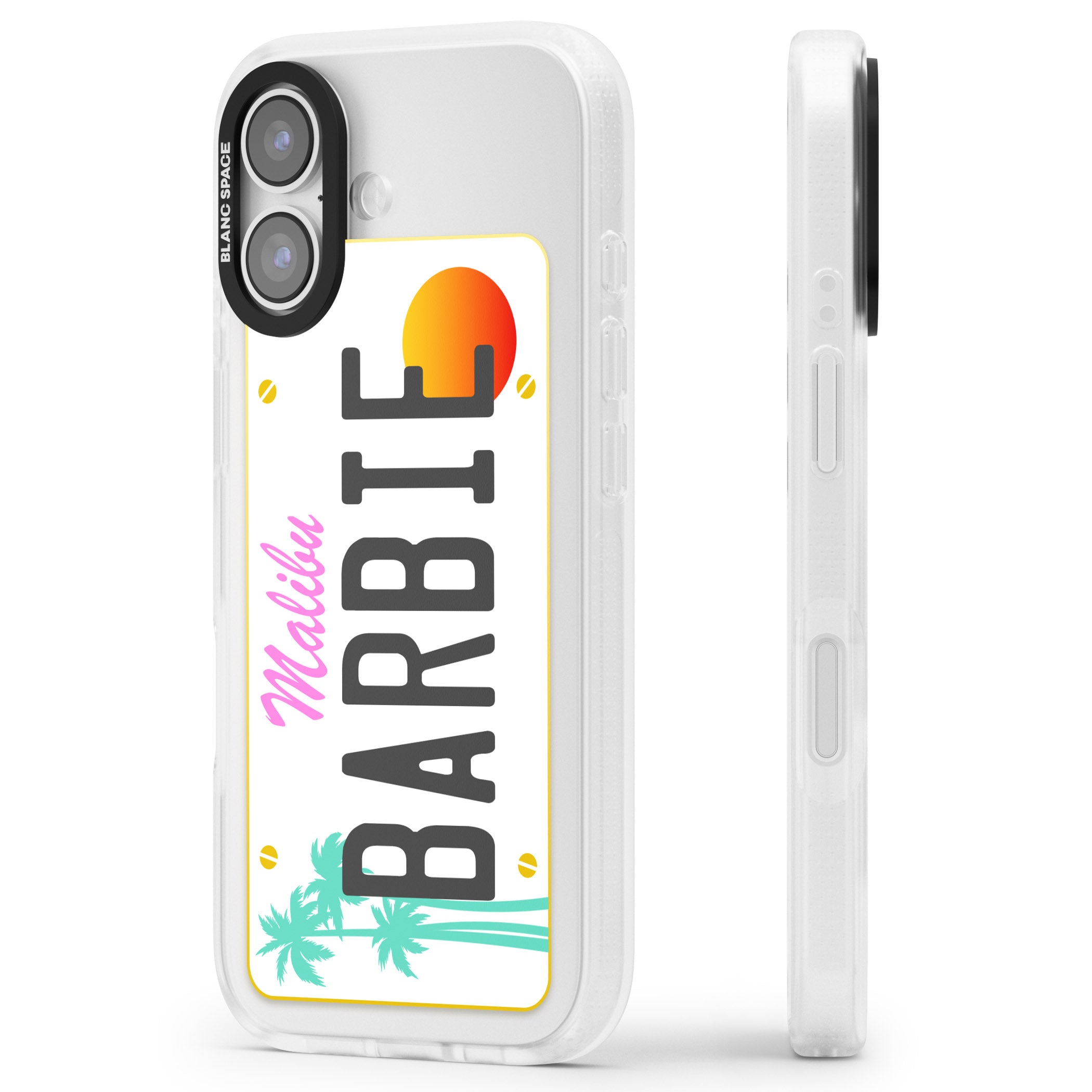 Personalised Malibu License Plate iPhone 17 Impact Air Clear Phone Case Side Profile
