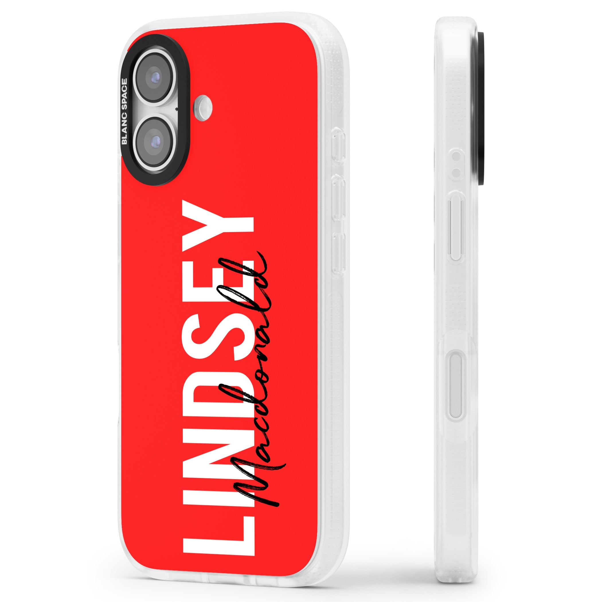 Personalised Bold Name: Red iPhone 17 Impact Air Clear Phone Case Side Profile