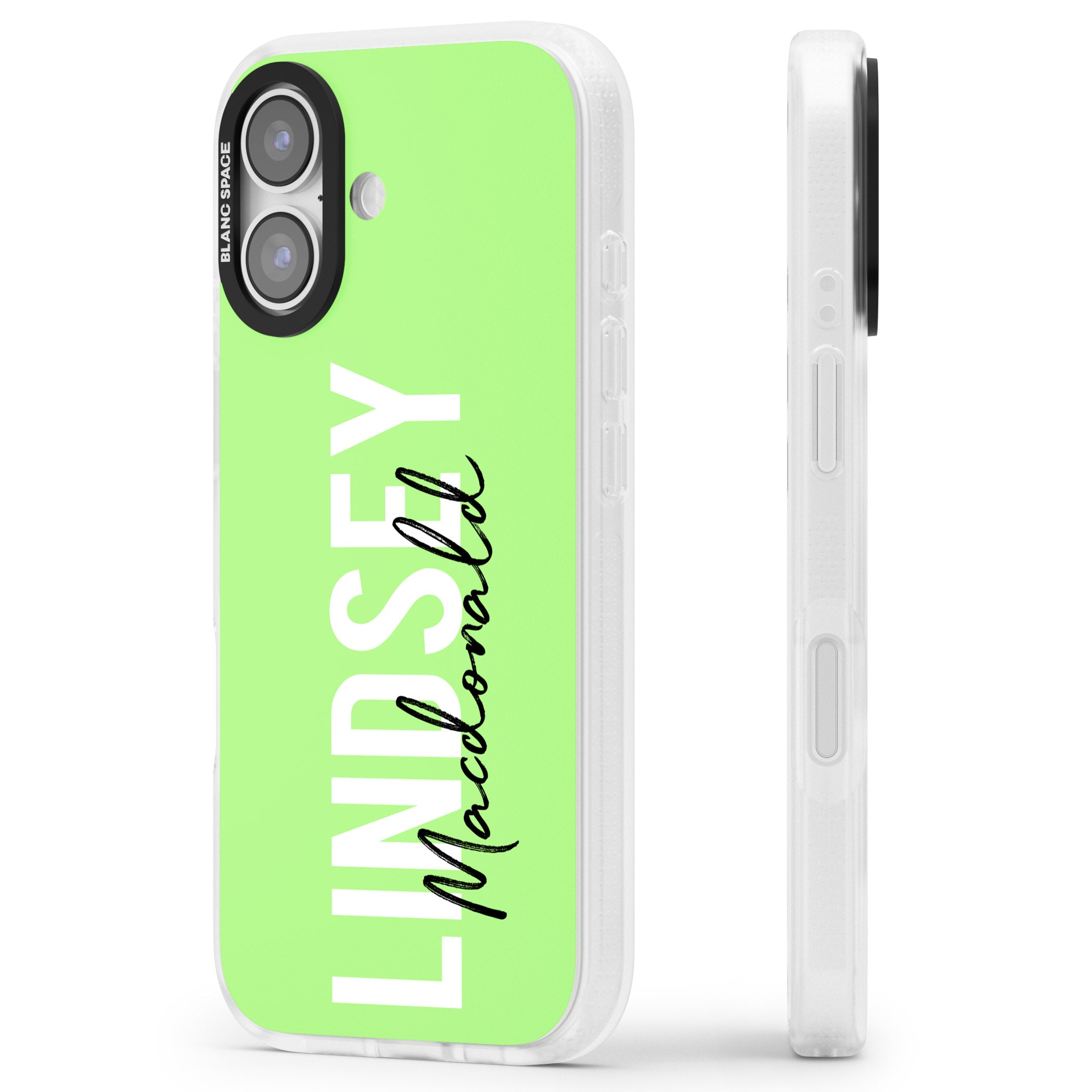Personalised Bold Name: Lime iPhone 17 Impact Air Clear Phone Case Side Profile