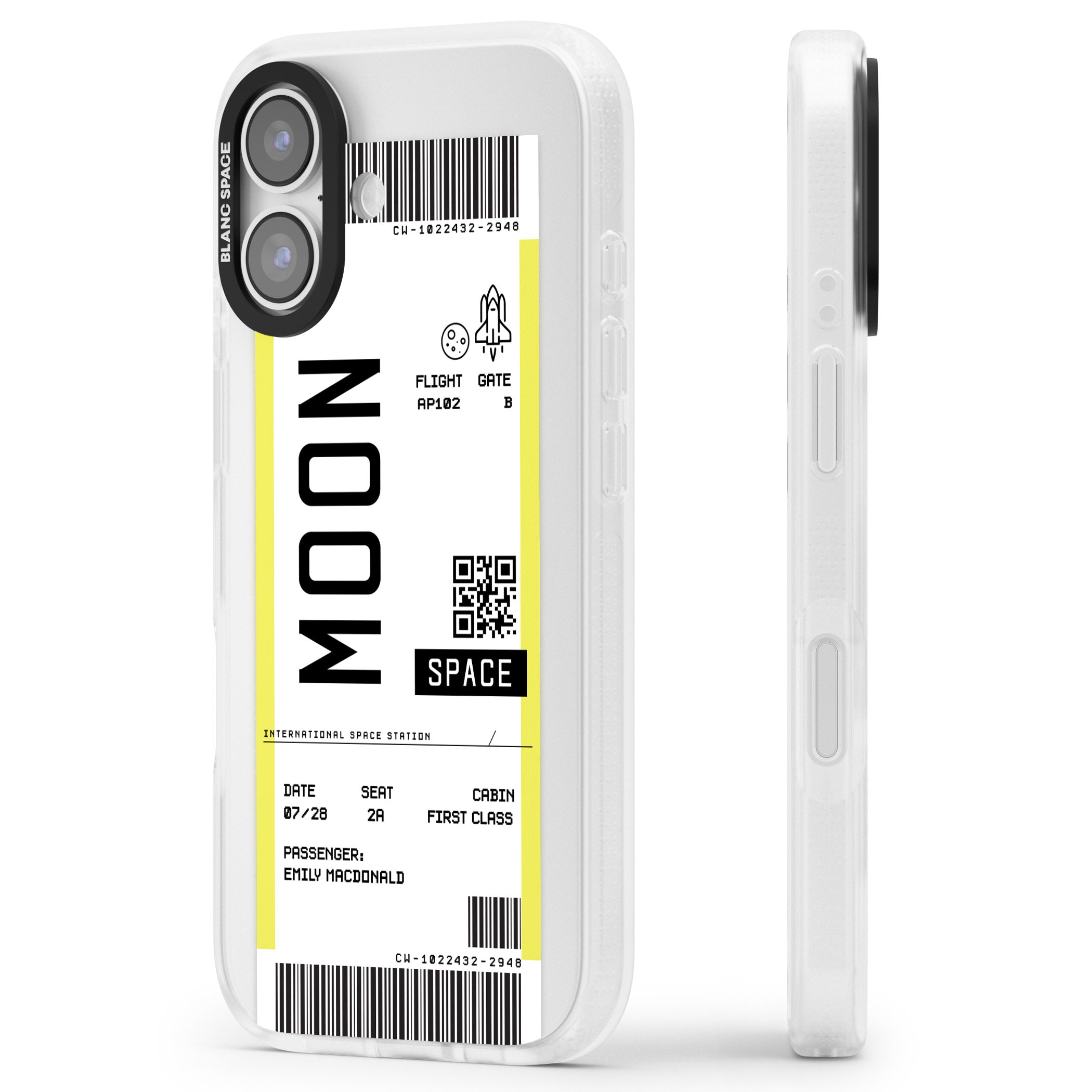 Personalised Moon Travel Ticket iPhone 17 Impact Air Clear Phone Case Side Profile