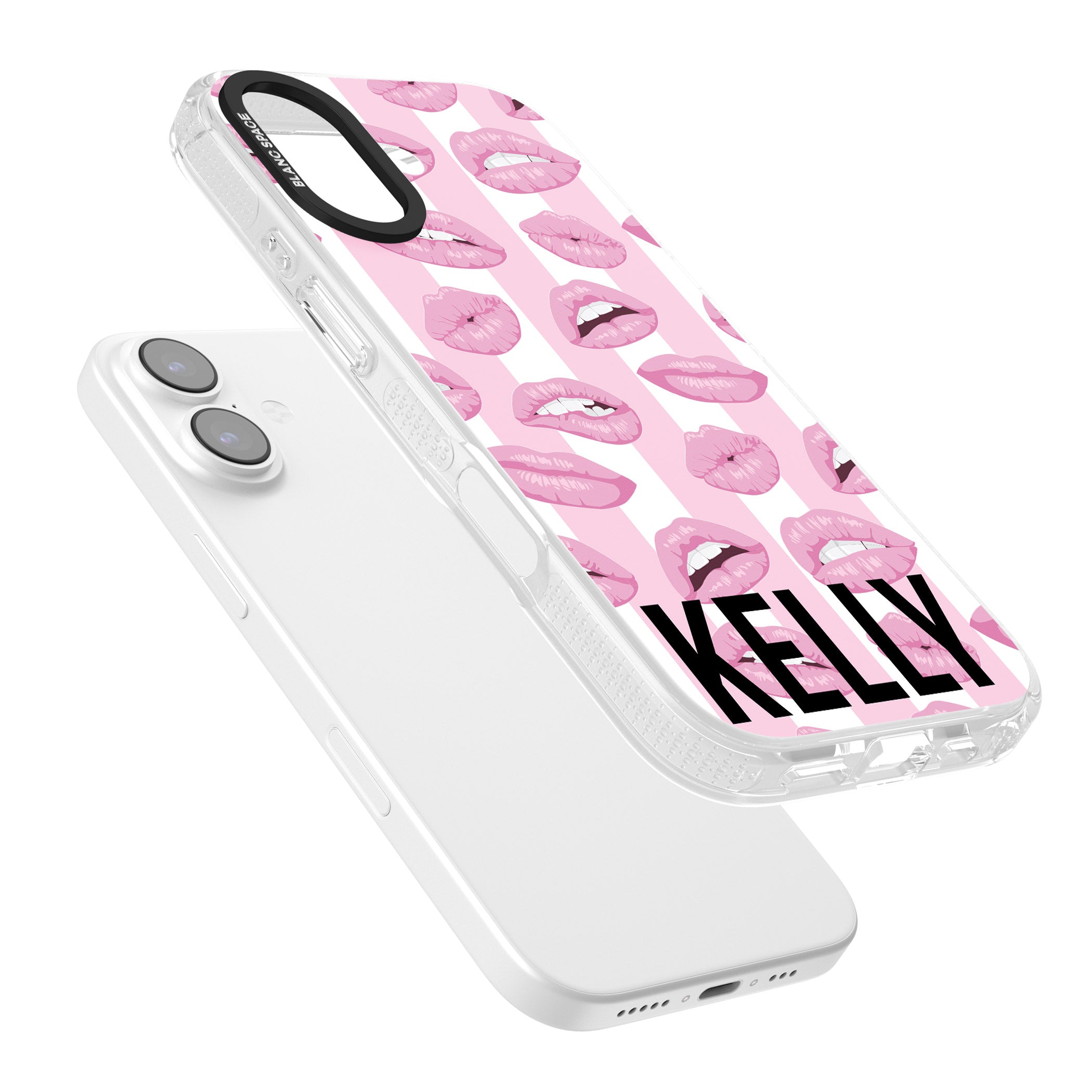Personalised Pink Stripes & Lips iPhone 17 Impact Air Clear Phone Case Colours