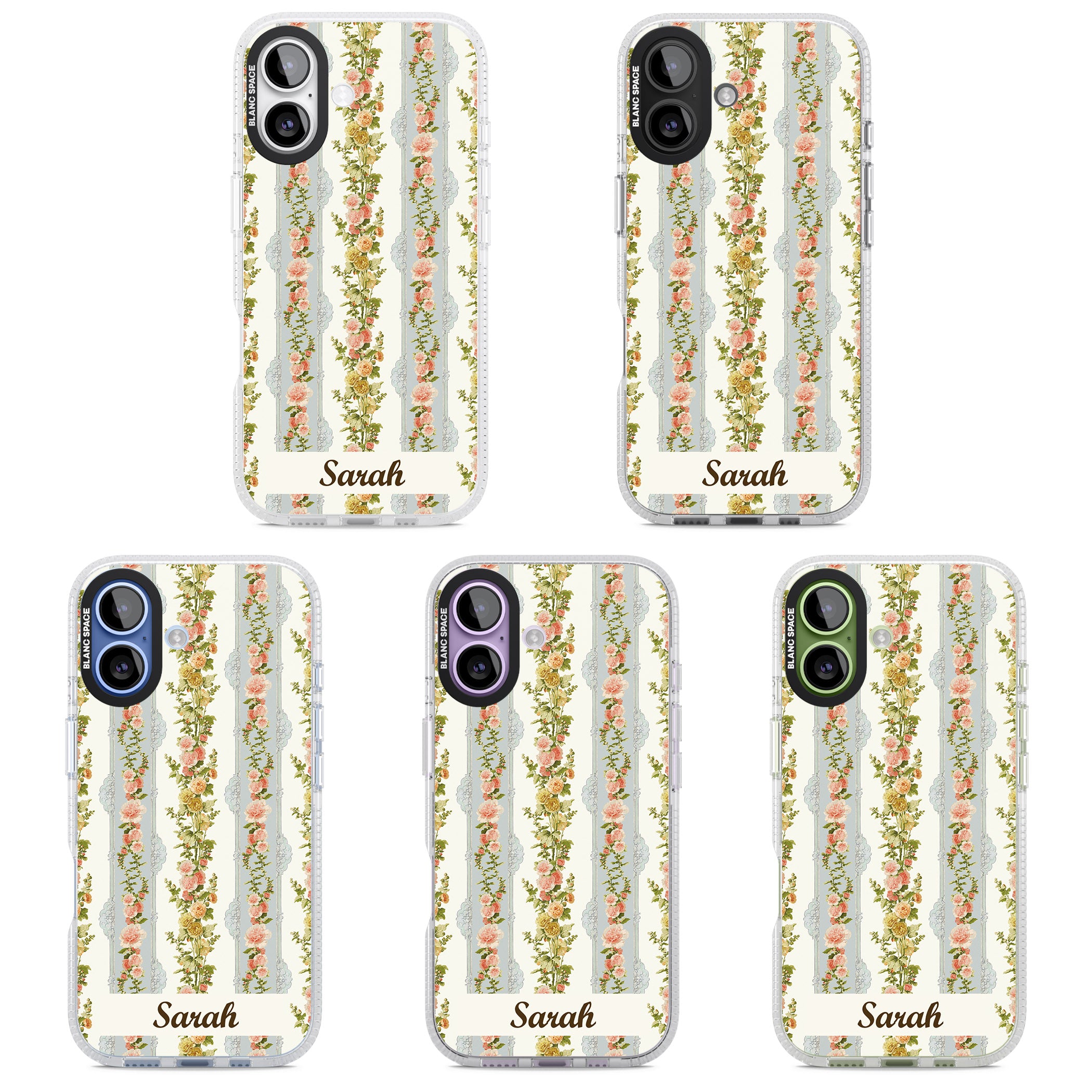 Personalised Vintage Floral Stripes iPhone 17 Impact Air Clear Phone Case APT Impact Protection