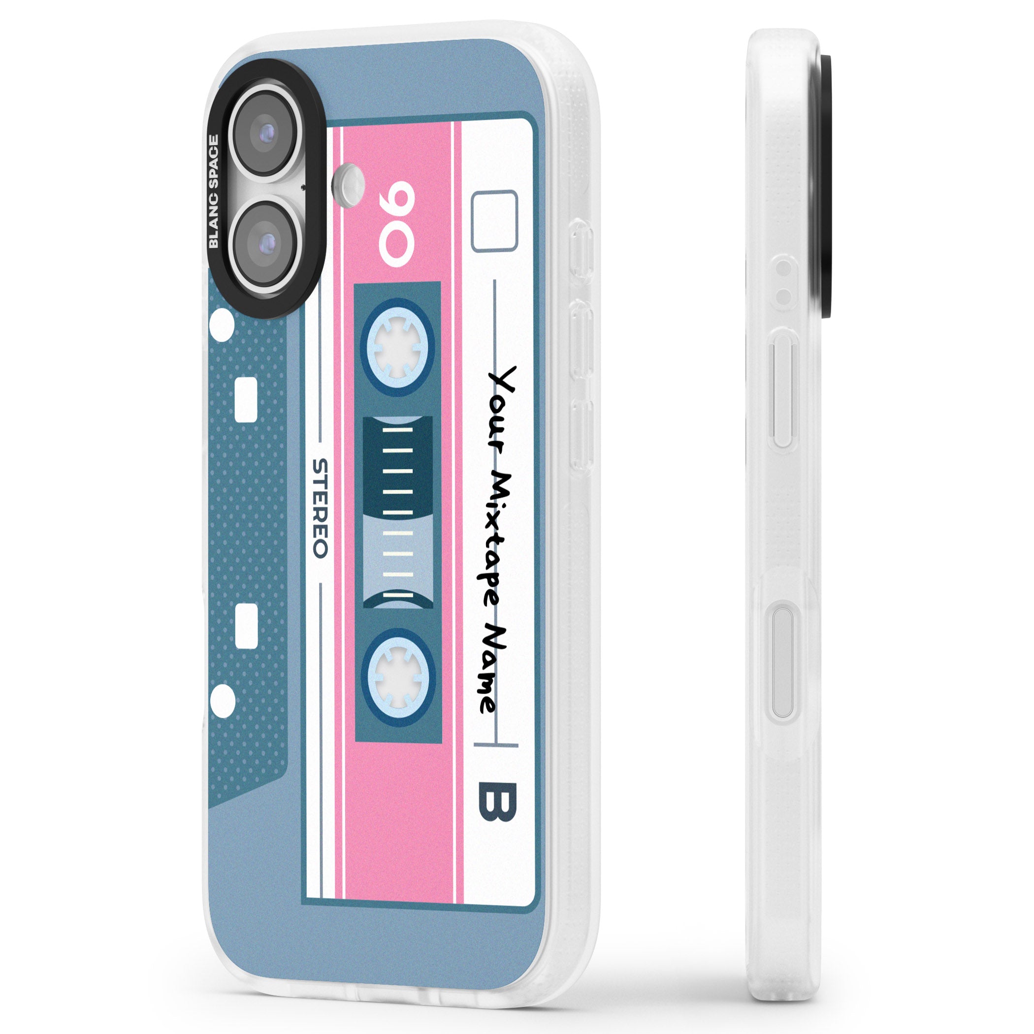 Personalised Retro Cassette Mixtape iPhone 17 Impact Air Clear Phone Case Side Profile