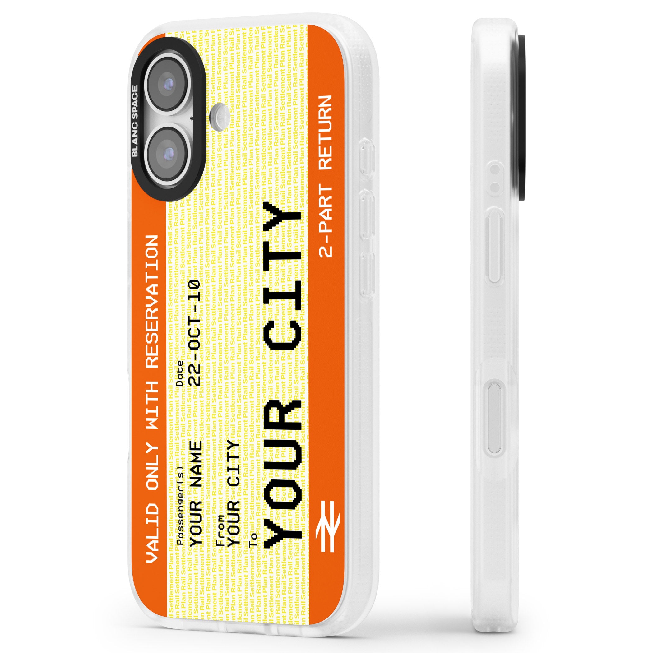 Personalised Create Your Own Train Ticket iPhone 17 Impact Air Clear Phone Case Side Profile