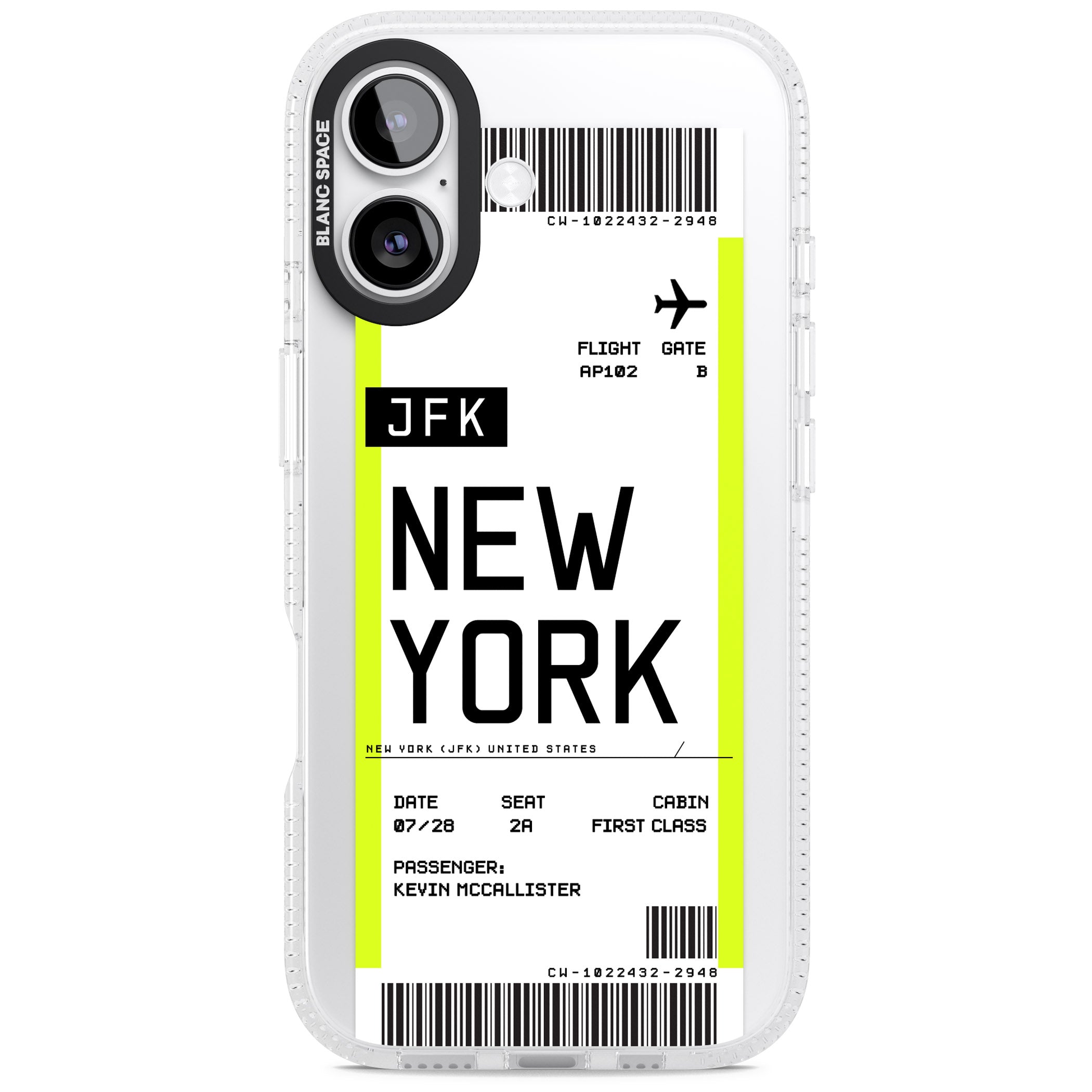 Personalised New York Boarding Pass iPhone 17 Impact Air Clear Phone Case
