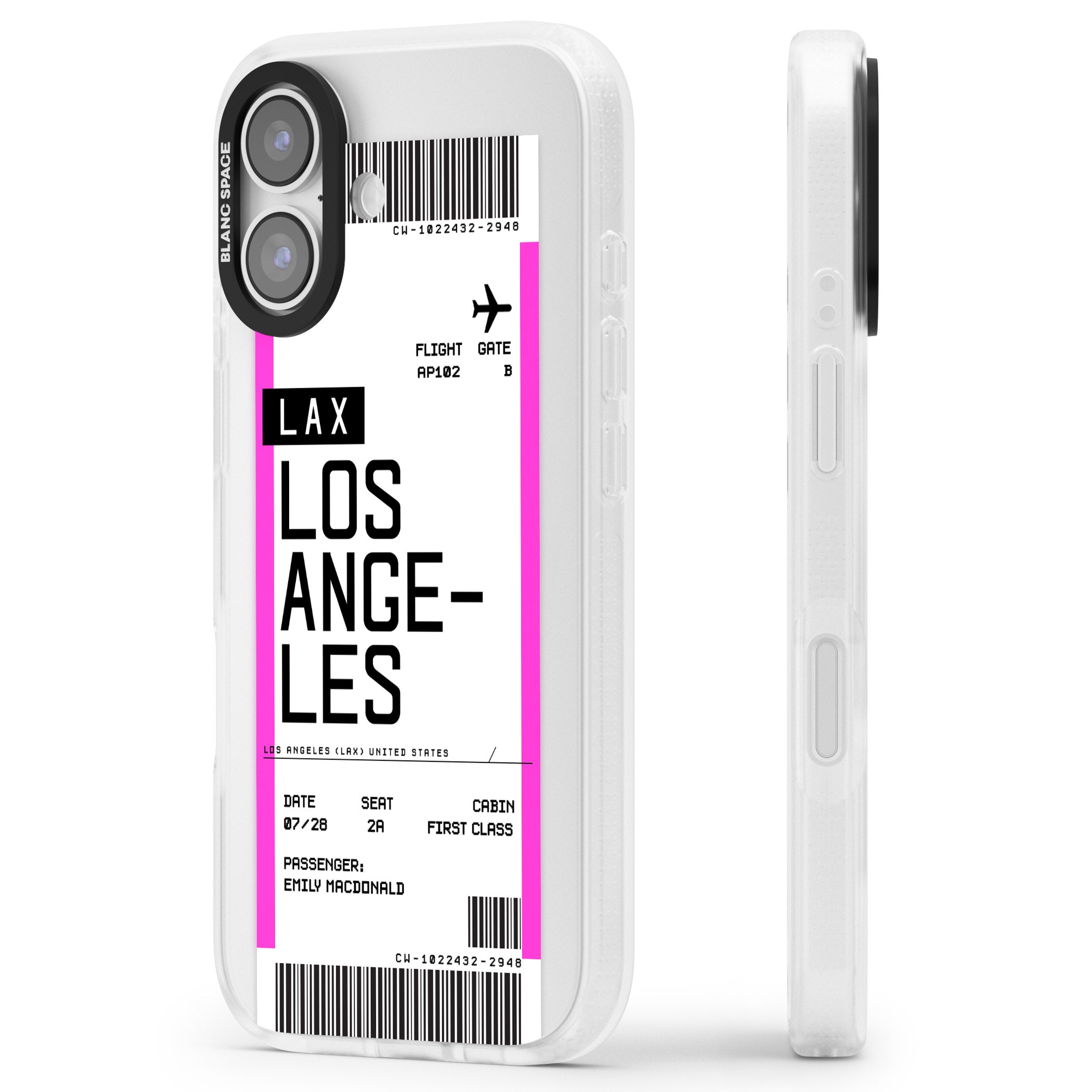 Personalised Los Angeles Boarding Pass iPhone 17 Impact Air Clear Phone Case Side Profile