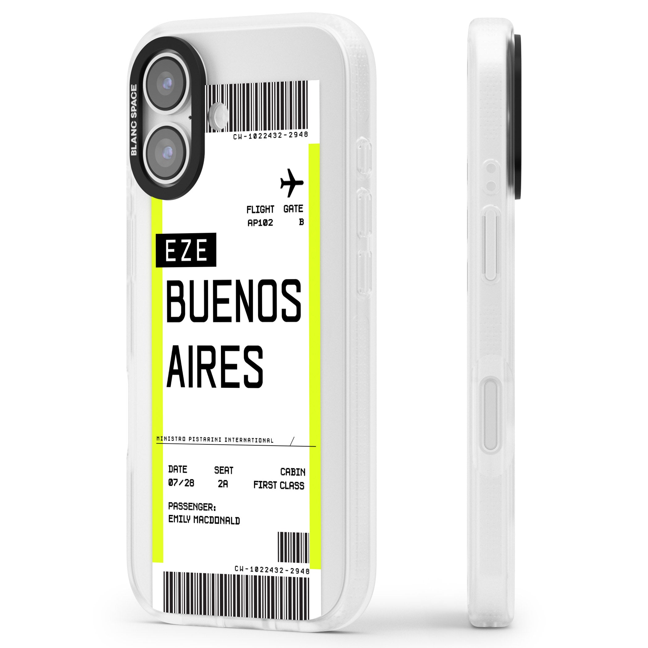 Personalised Buenos Aires Boarding Pass iPhone 17 Impact Air Clear Phone Case Side Profile