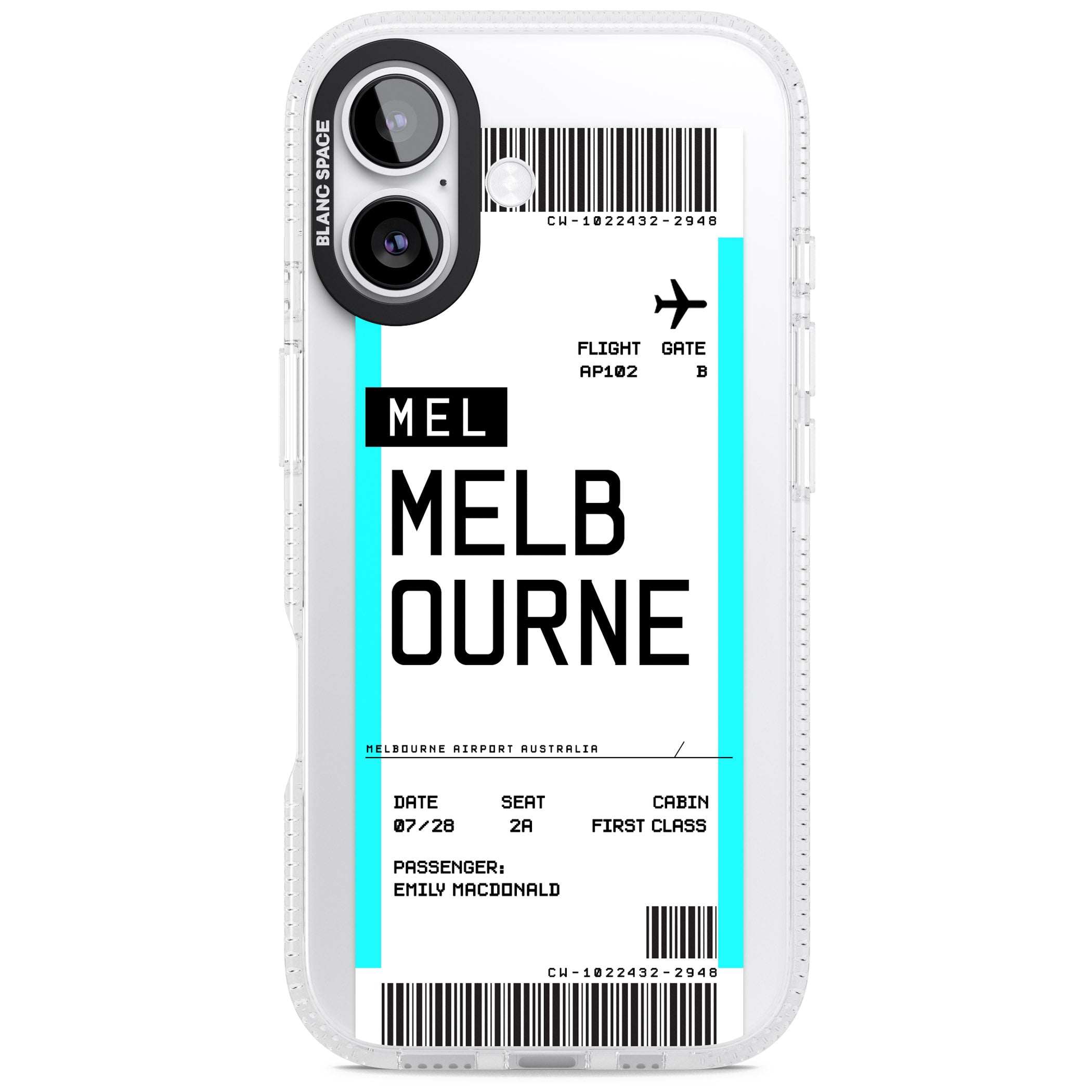 Personalised Melbourne Boarding Pass iPhone 17 Impact Air Clear Phone Case