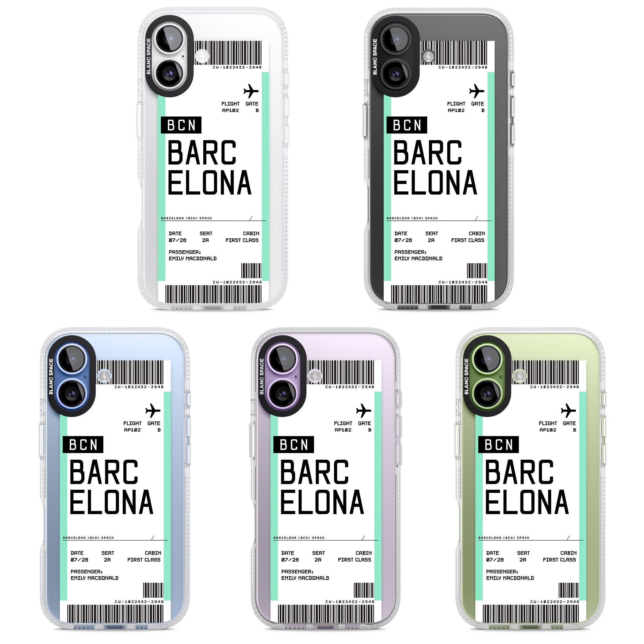 Personalised Barcelona Boarding Pass iPhone 17 Impact Air Clear Phone Case APT Impact Protection