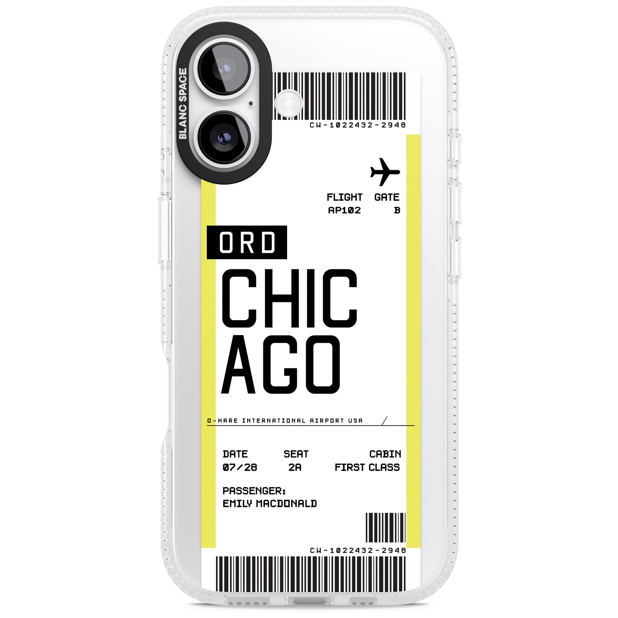 Personalised Chicago Boarding Pass iPhone 17 Impact Air Clear Phone Case
