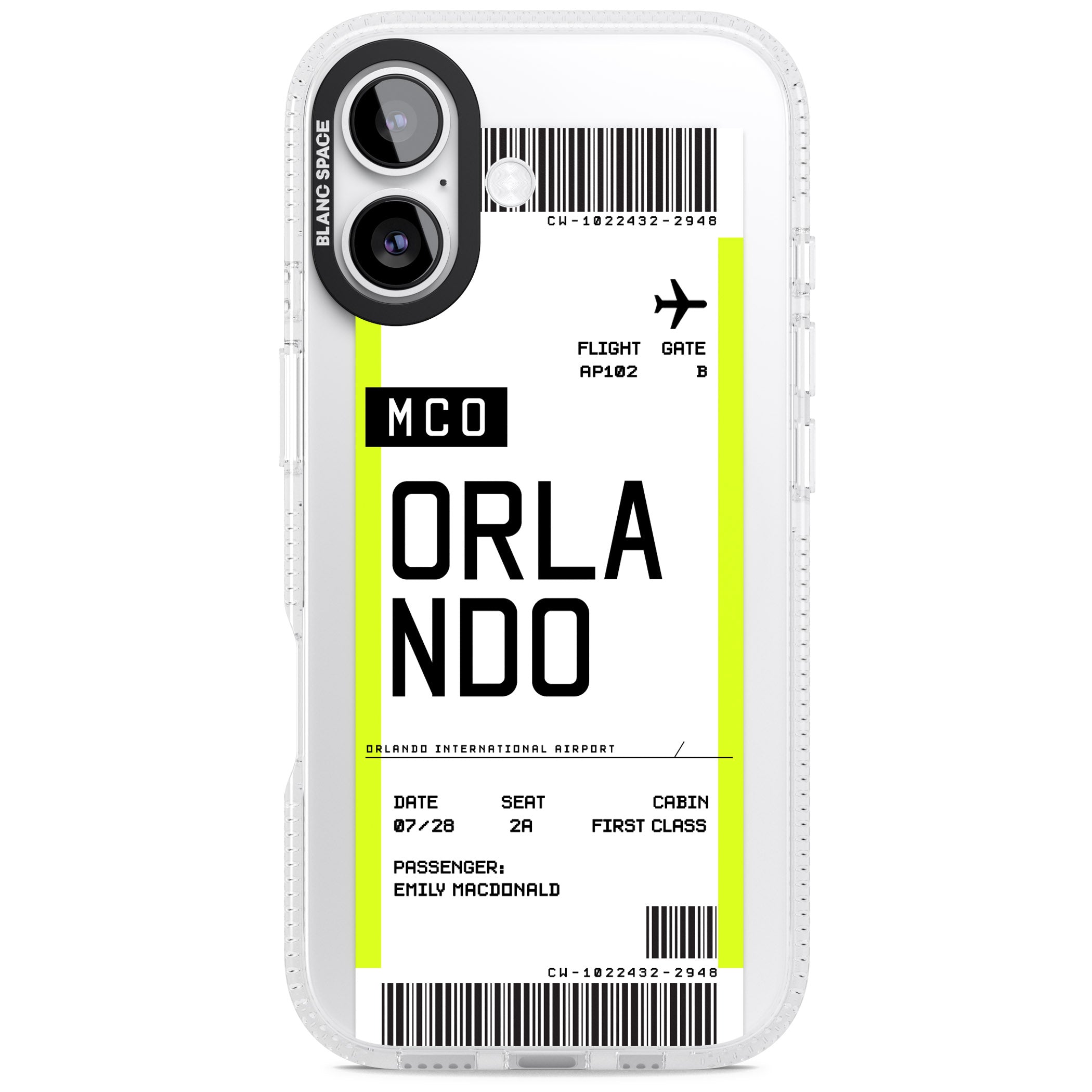 Personalised Orlando Boarding Pass iPhone 17 Impact Air Clear Phone Case