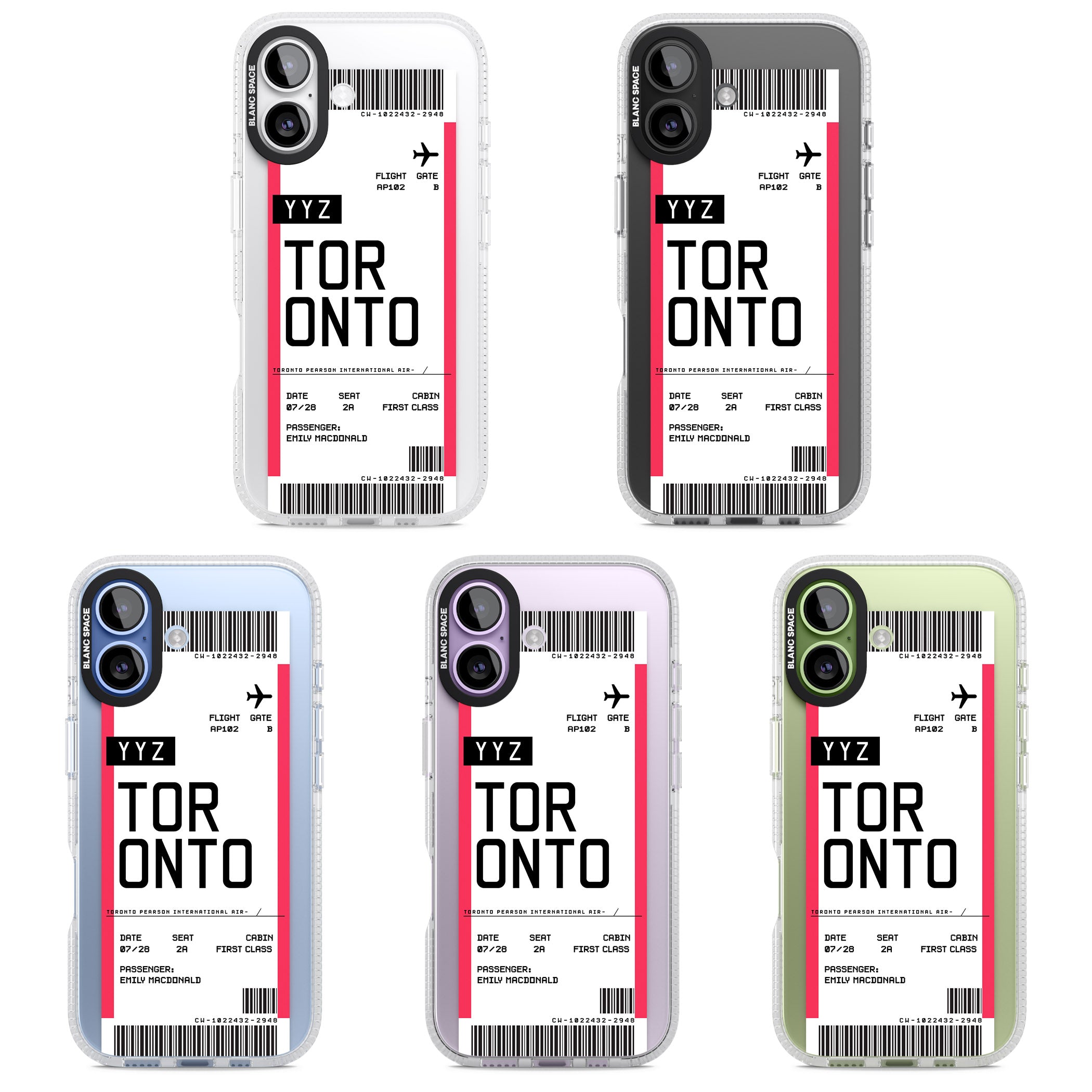 Personalised Toronto Boarding Pass iPhone 17 Impact Air Clear Phone Case APT Impact Protection