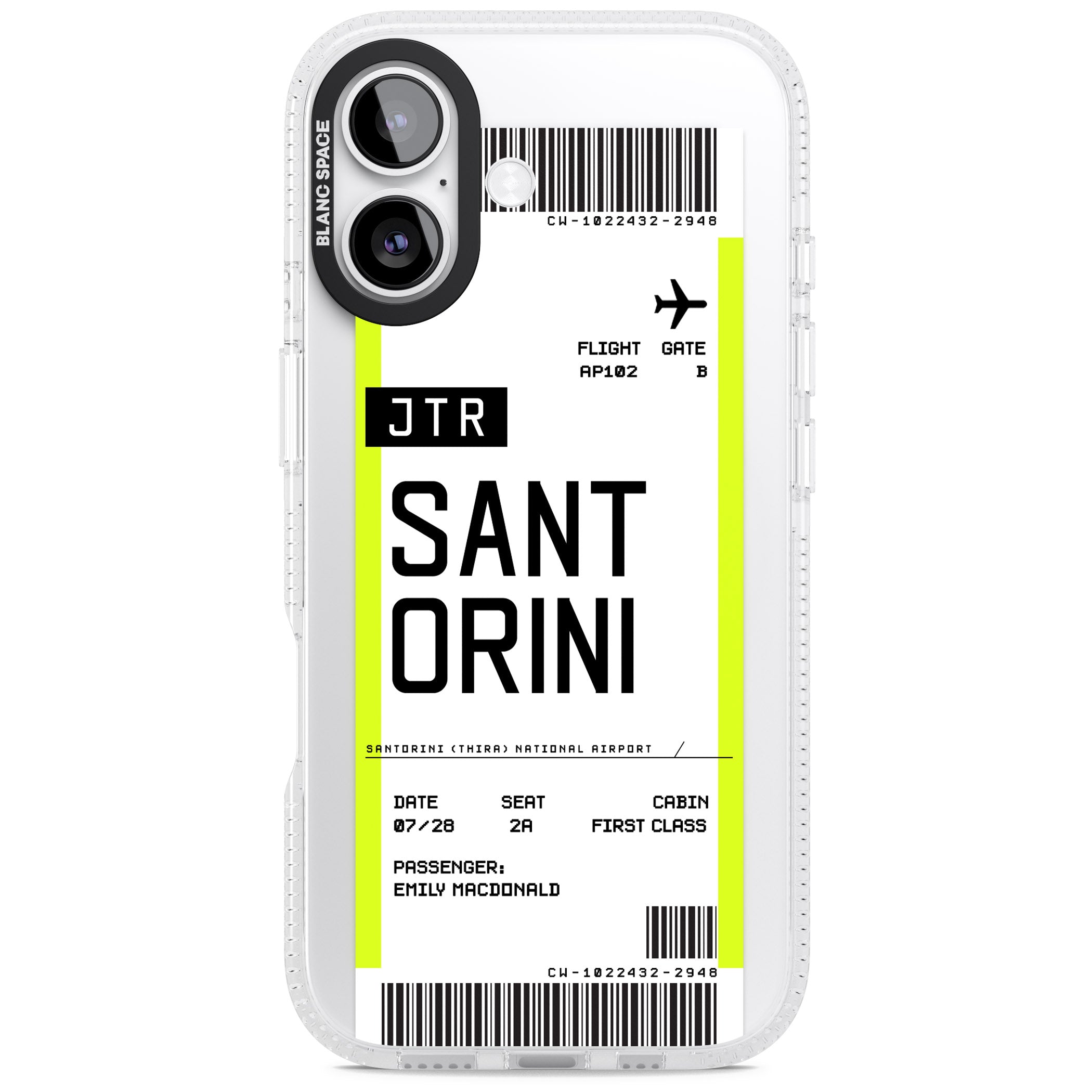 Personalised Santorini Boarding Pass iPhone 17 Impact Air Clear Phone Case