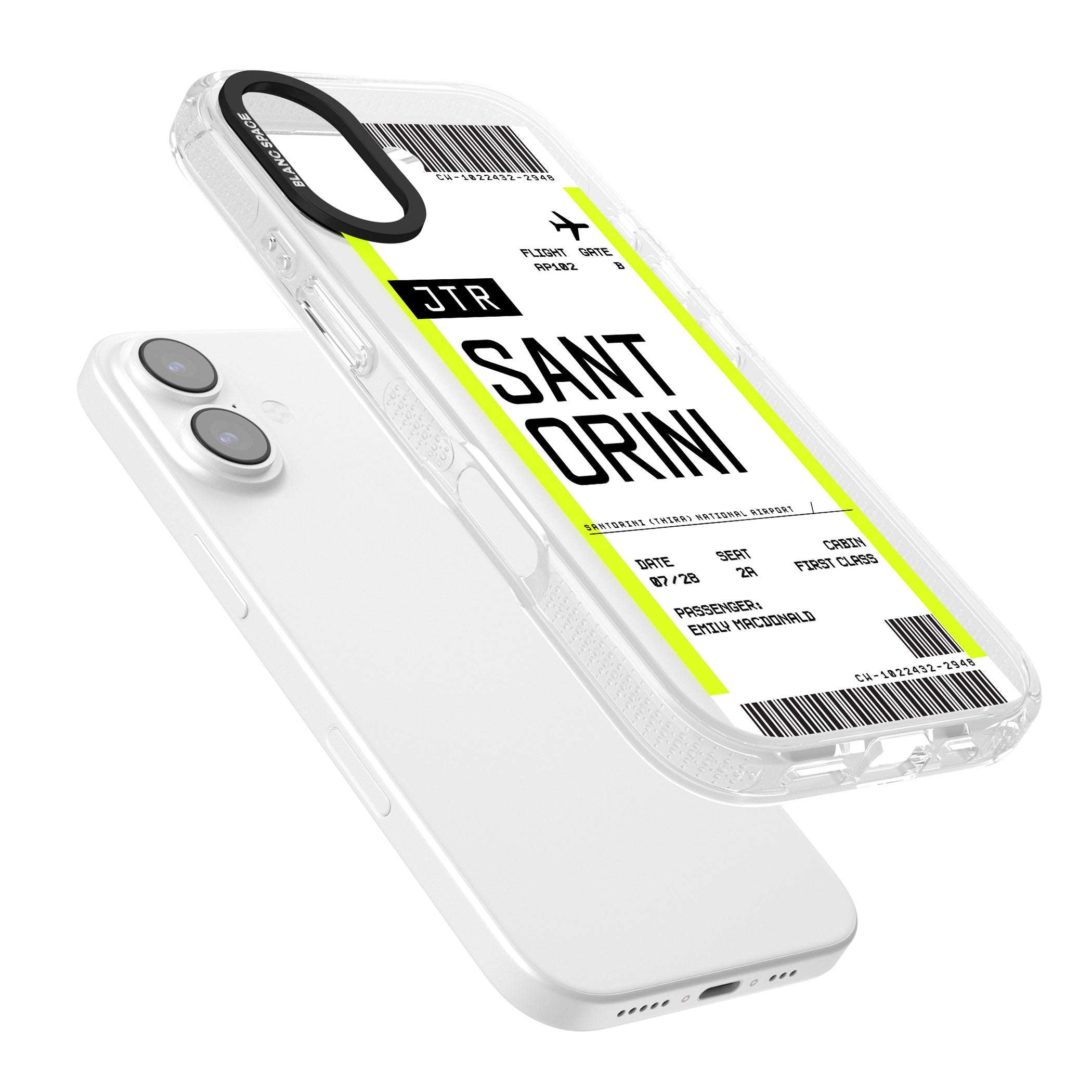 Personalised Santorini Boarding Pass iPhone 17 Impact Air Clear Phone Case Colours