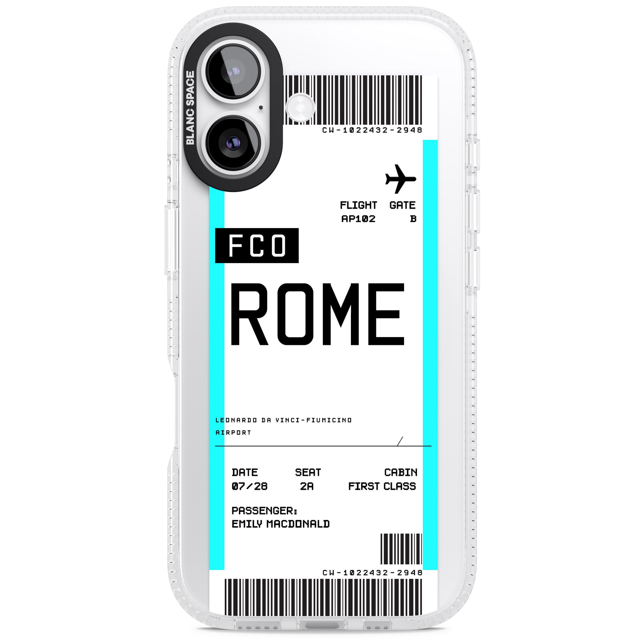 Personalised Rome Boarding Pass iPhone 17 Impact Air Clear Phone Case
