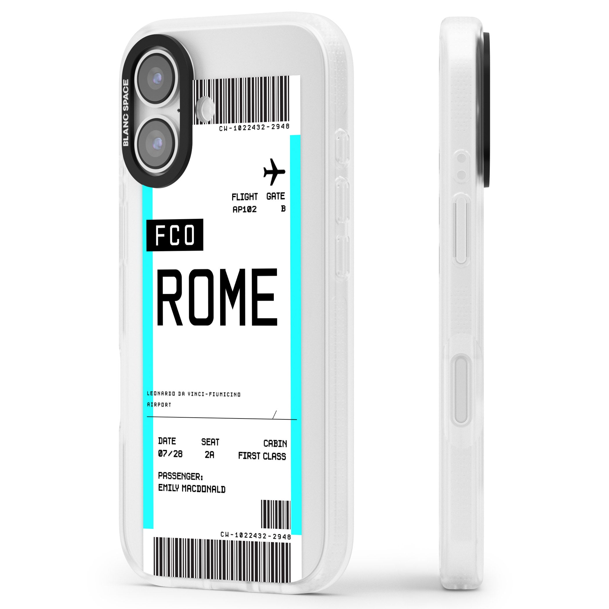 Personalised Rome Boarding Pass iPhone 17 Impact Air Clear Phone Case Side Profile