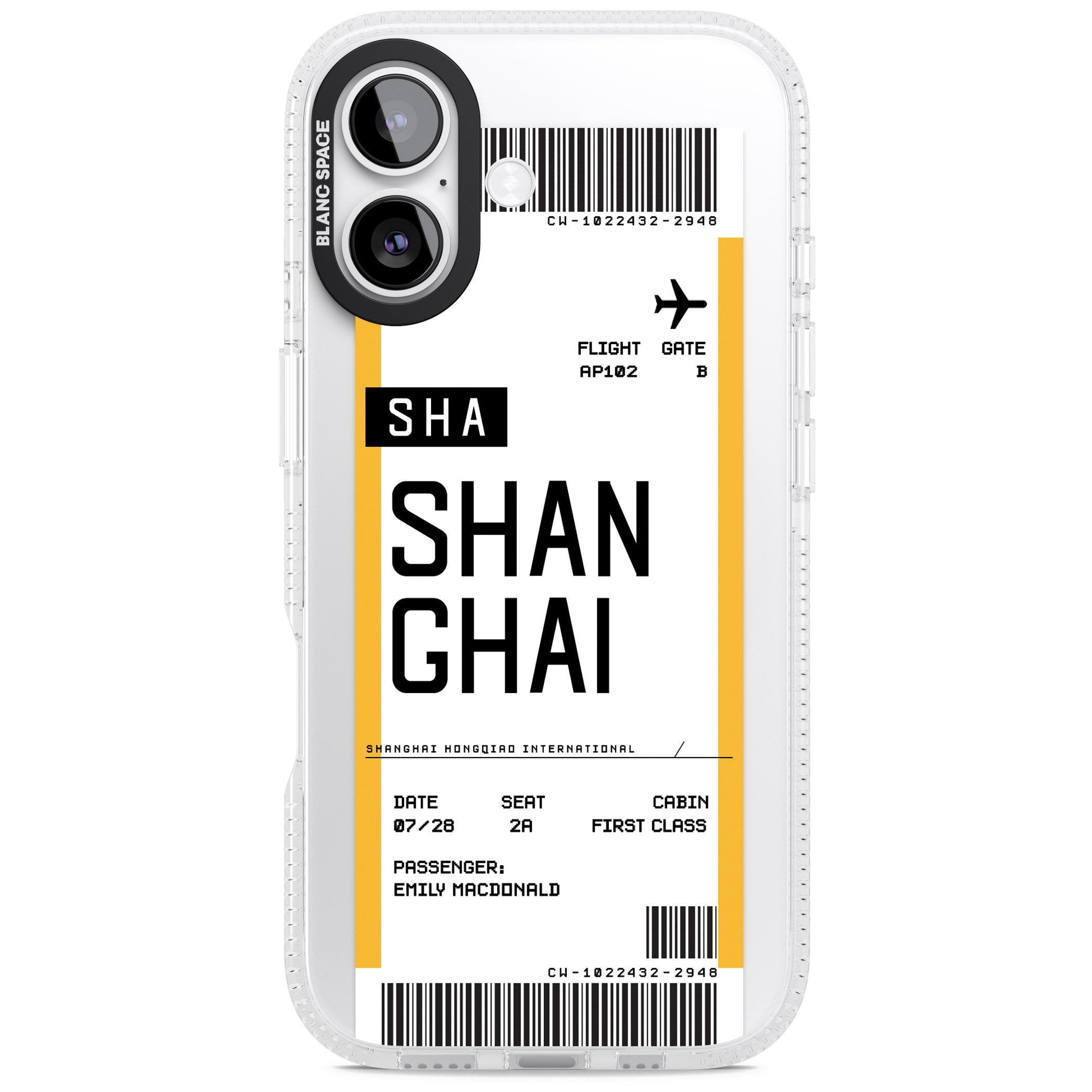 Personalised Shanghai Boarding Pass iPhone 17 Impact Air Clear Phone Case