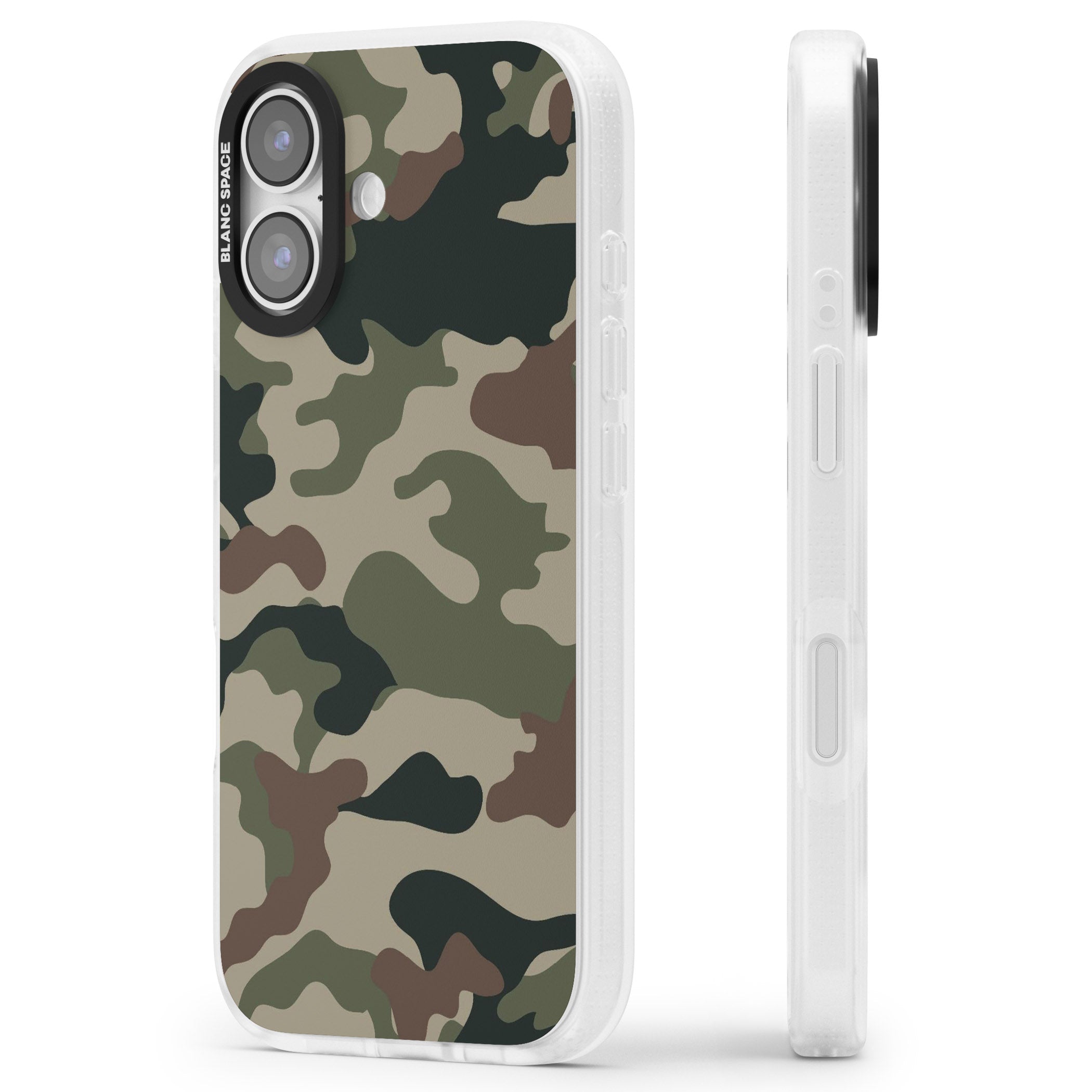 Green And Brown Camo iPhone 17 Impact Air Clear Phone Case Side Profile