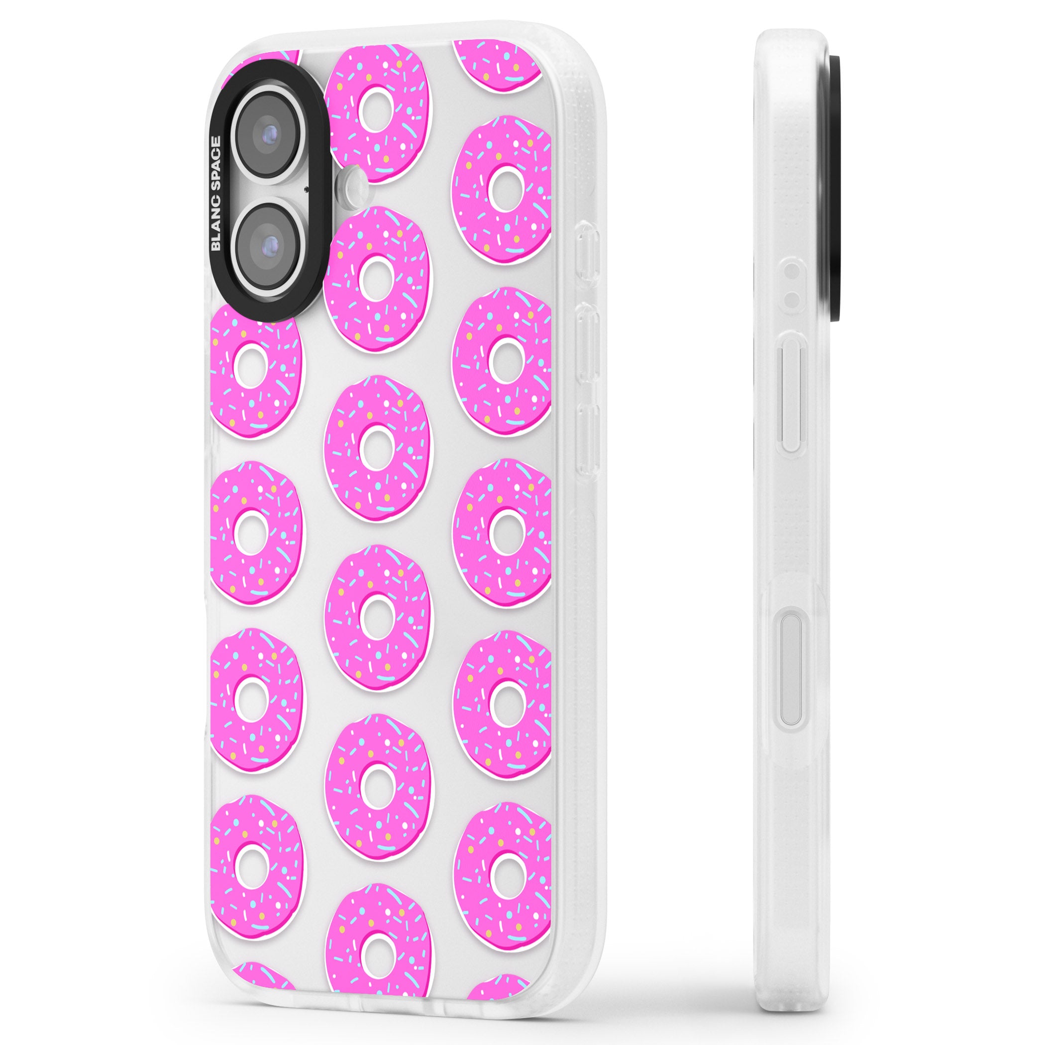 Pink Donut Pattern iPhone 17 Impact Air Clear Phone Case Side Profile