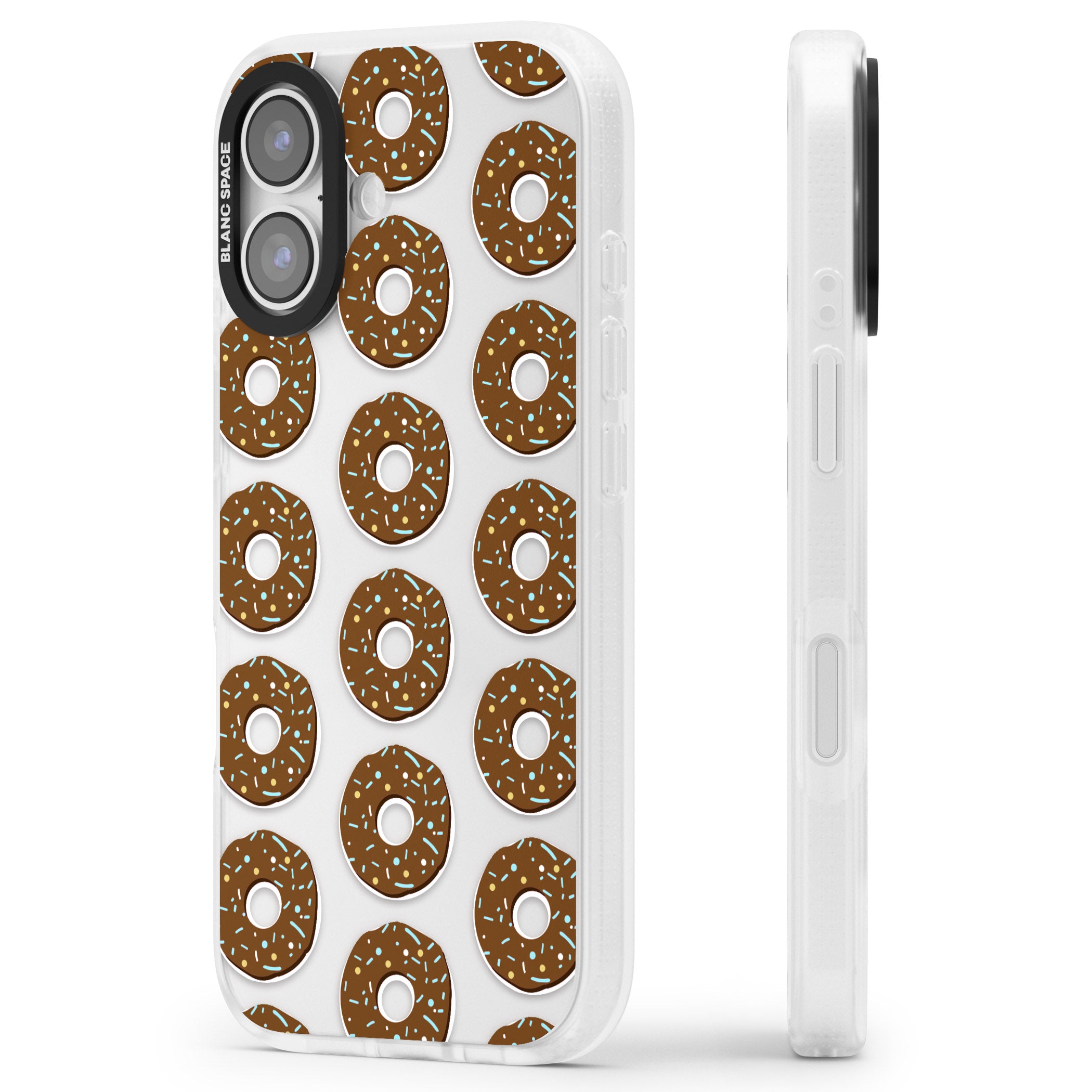 Chocolate Donut Pattern iPhone 17 Impact Air Clear Phone Case Side Profile