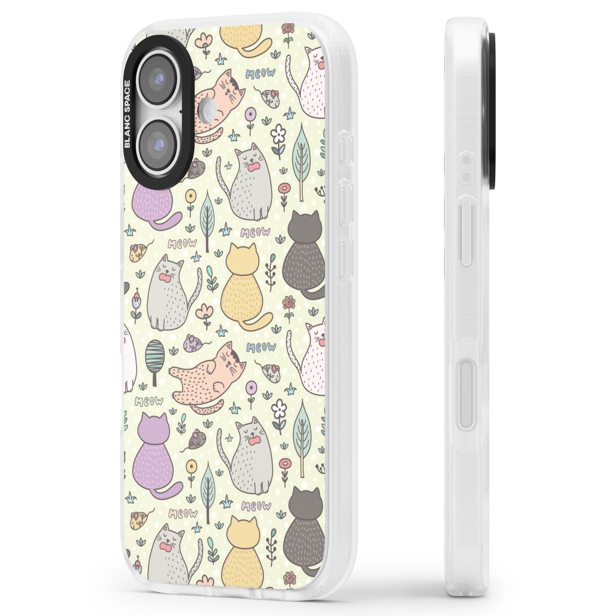Cat Pattern Cream iPhone 17 Impact Air Clear Phone Case Side Profile