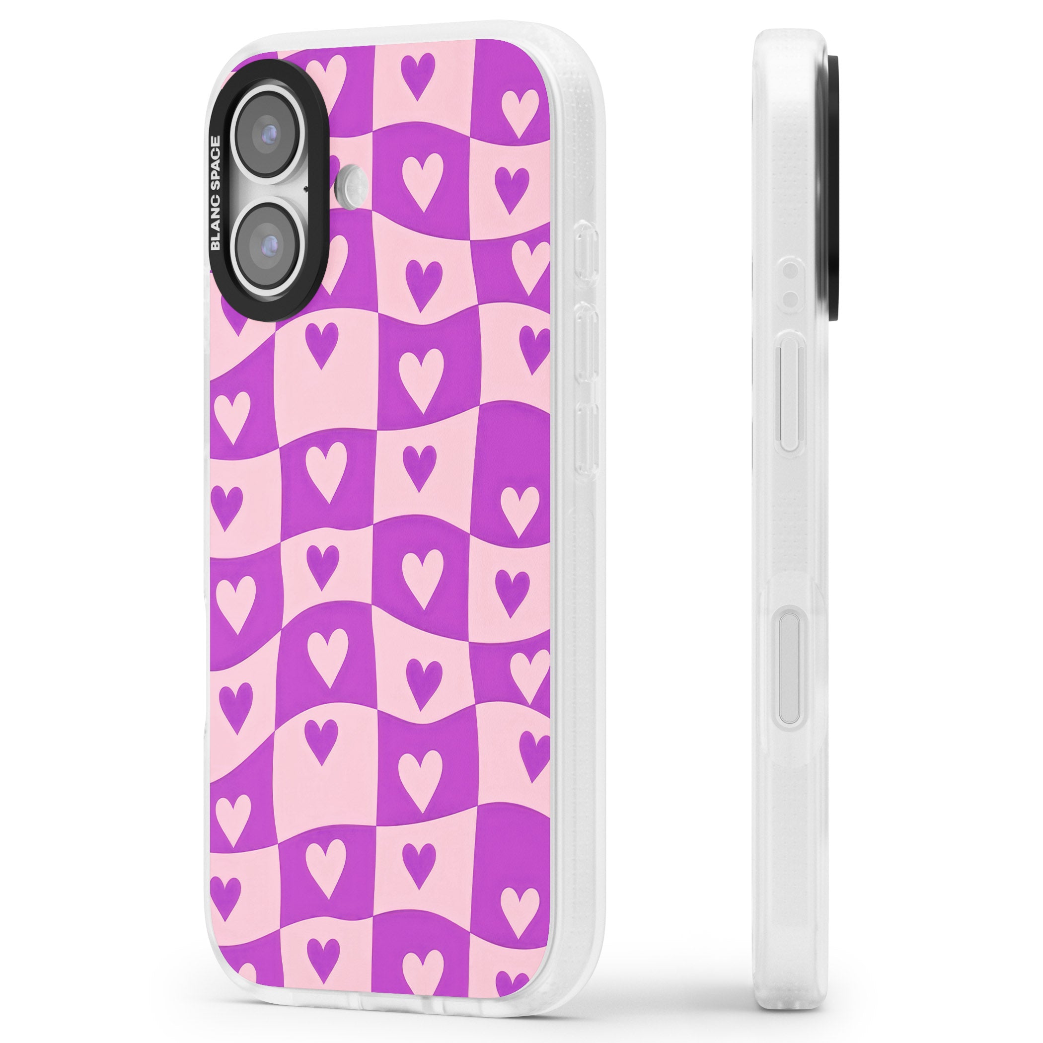 Purple Wavy Checked Hearts iPhone 17 Impact Air Clear Phone Case Side Profile