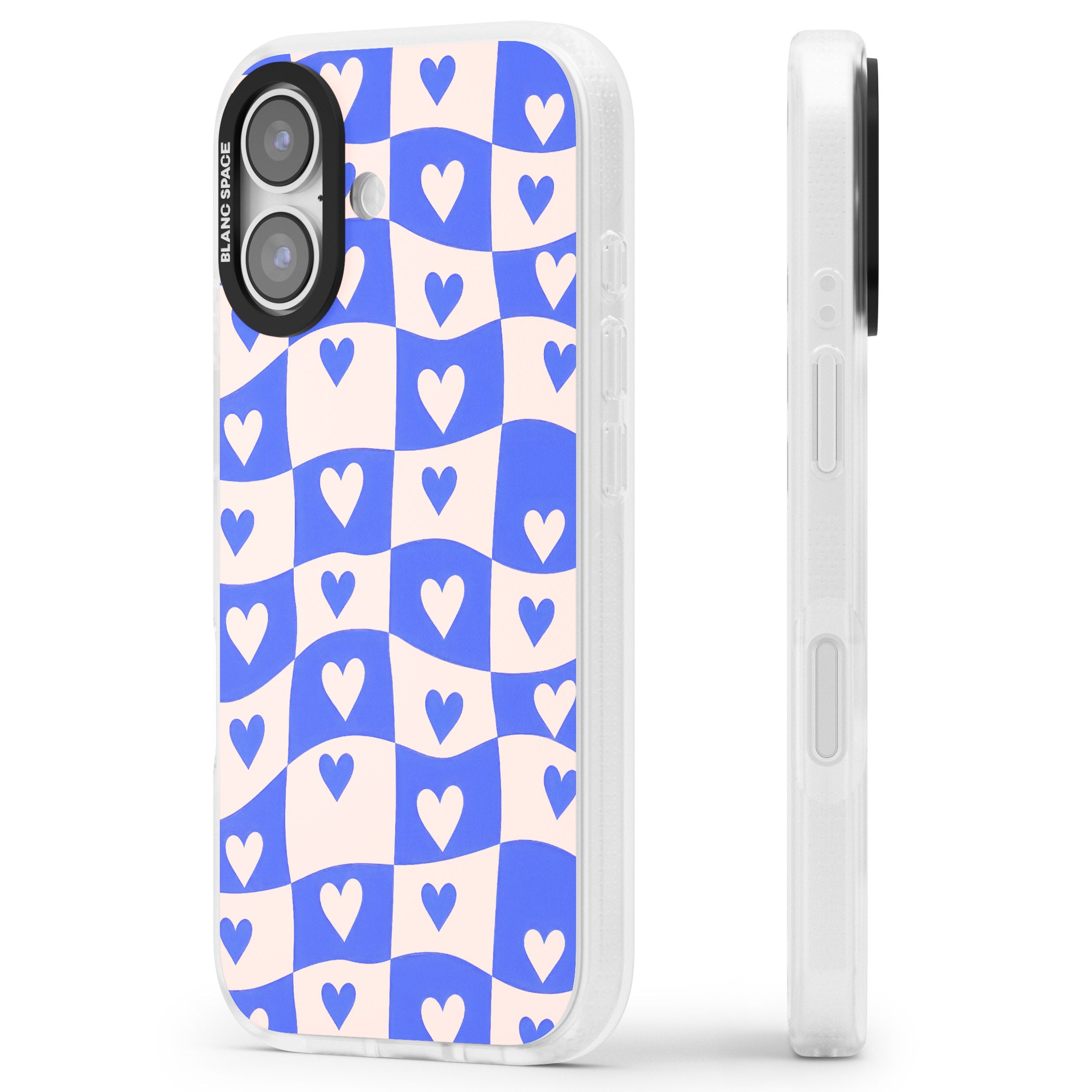 Blue Wavy Checked Hearts iPhone 17 Impact Air Clear Phone Case Side Profile