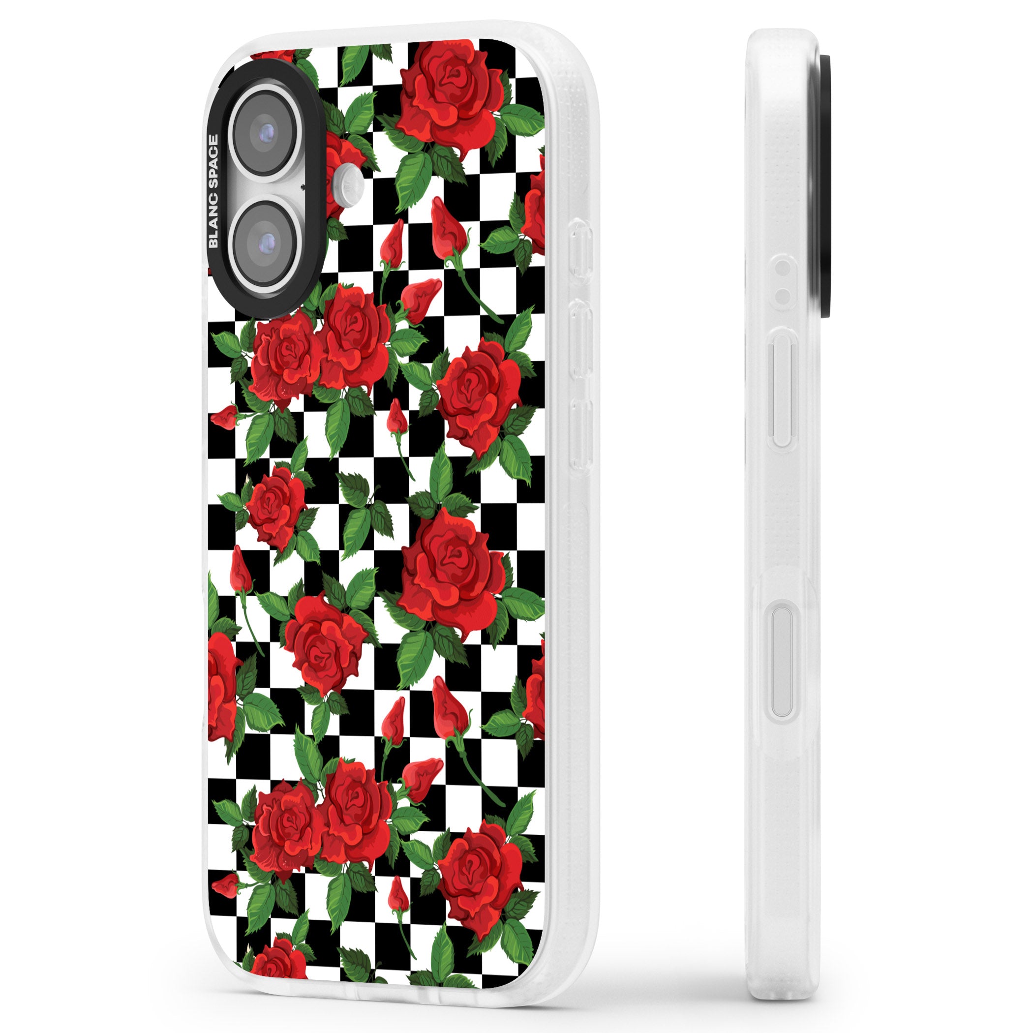Checkered Roses iPhone 17 Impact Air Clear Phone Case Side Profile