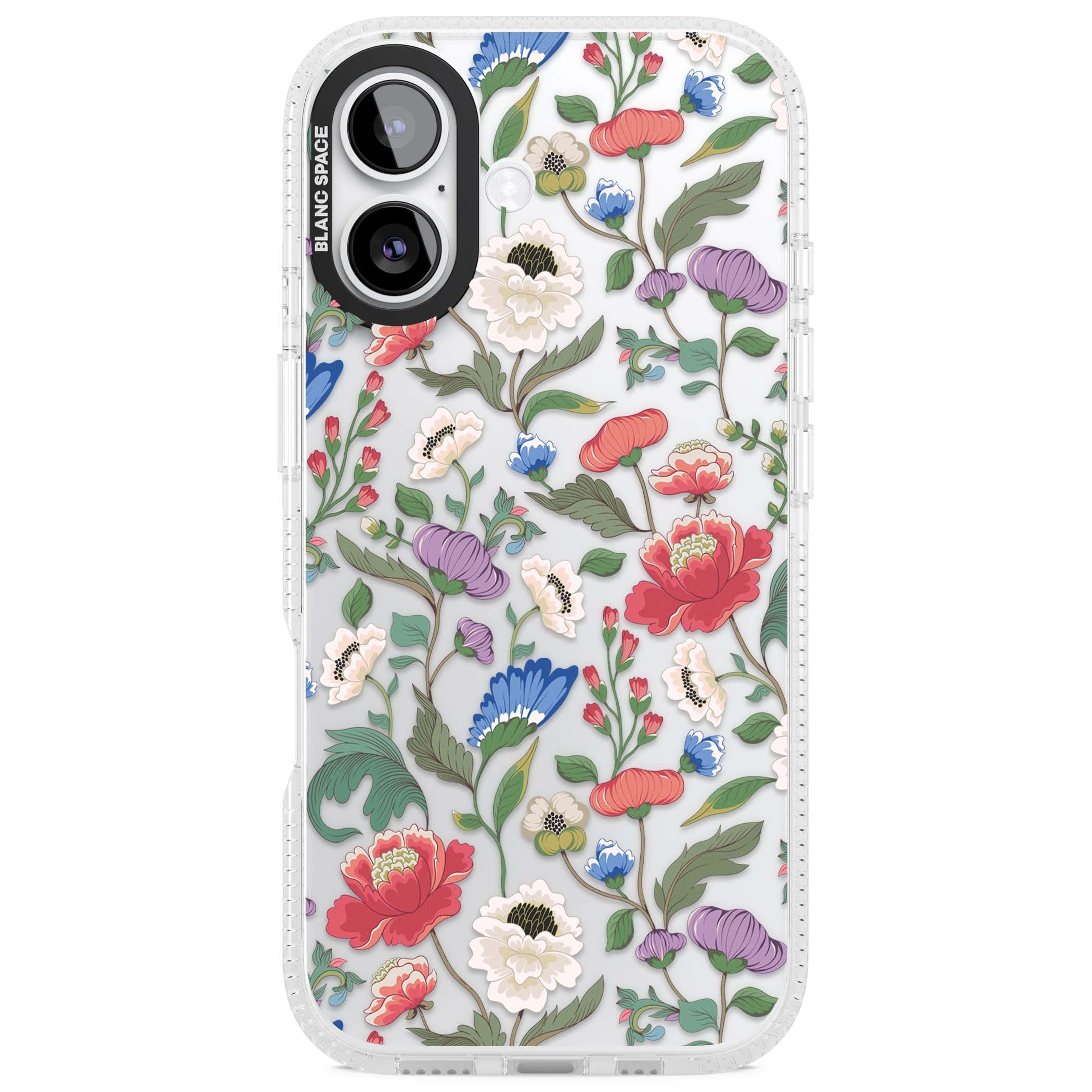 Chinoiserie Bloom vintage floral iPhone case featuring hand-painted peonies, poppies and trailing wildflowers on clear... | Clear Case Impact Air case for iPhone 17