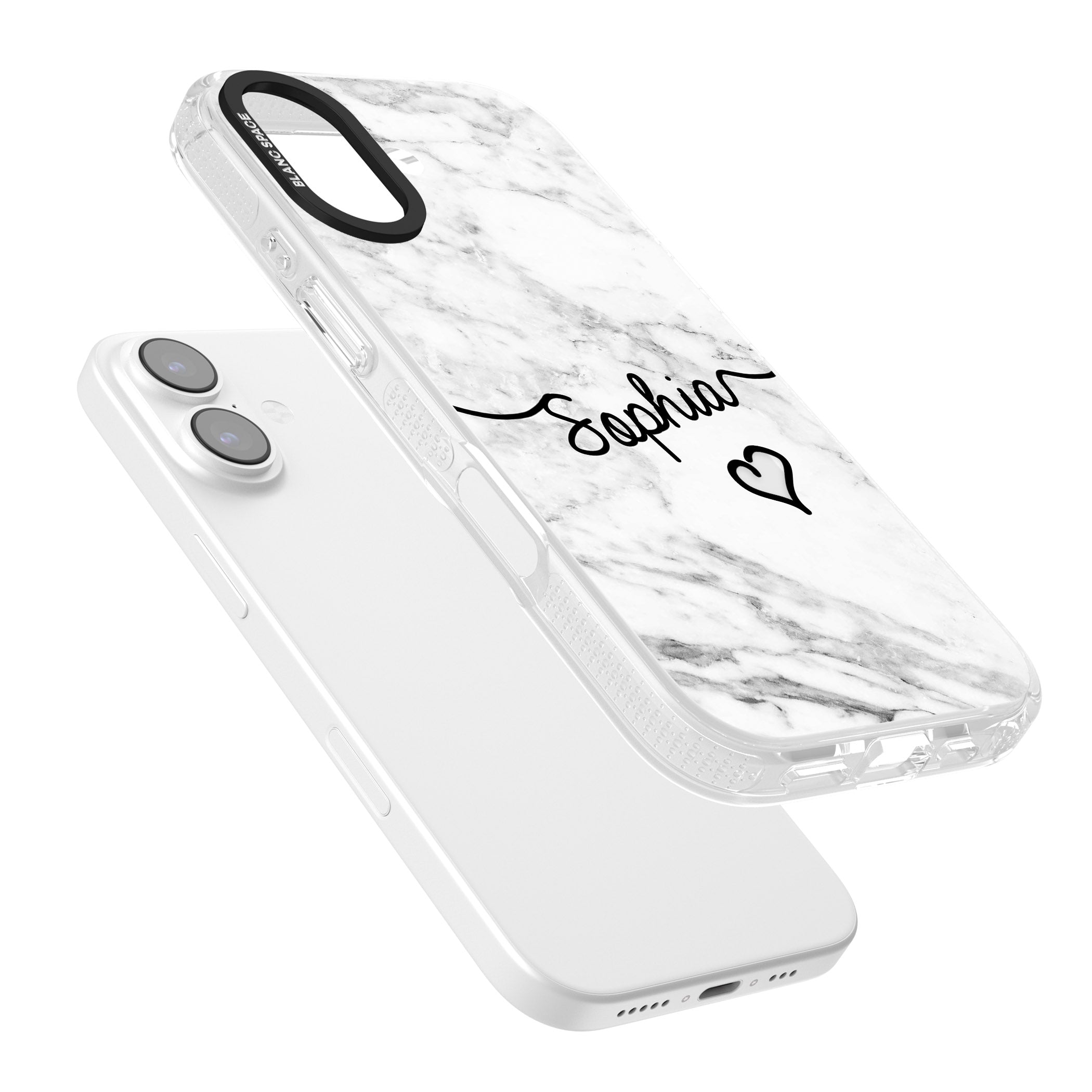Personalised White Marble Heart iPhone 17 Impact Air Clear Phone Case Colours