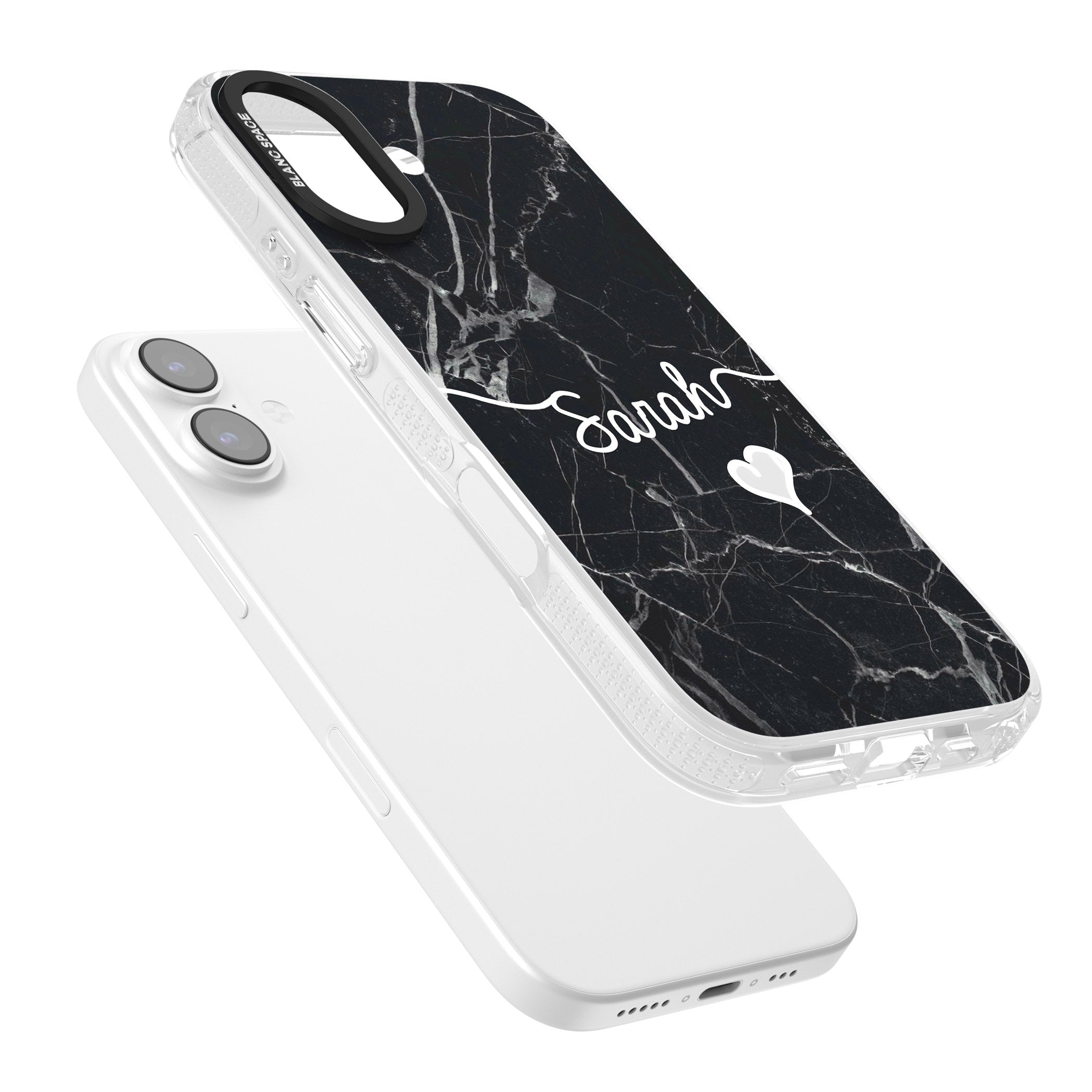 Personalised Black Marble Heart iPhone 17 Impact Air Clear Phone Case Colours