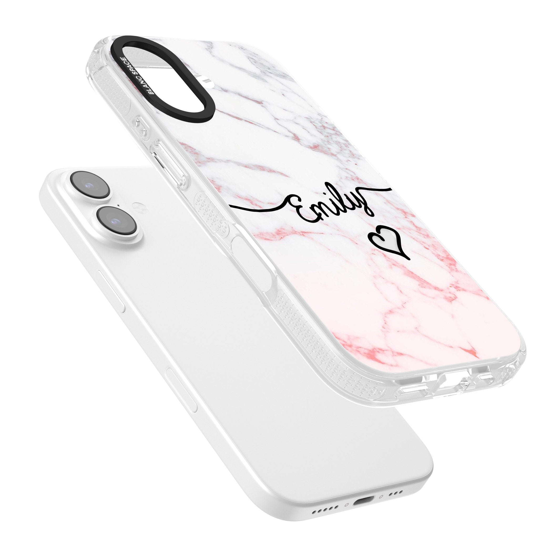 Personalised Pink Fade Marble Heart iPhone 17 Impact Air Clear Phone Case Colours