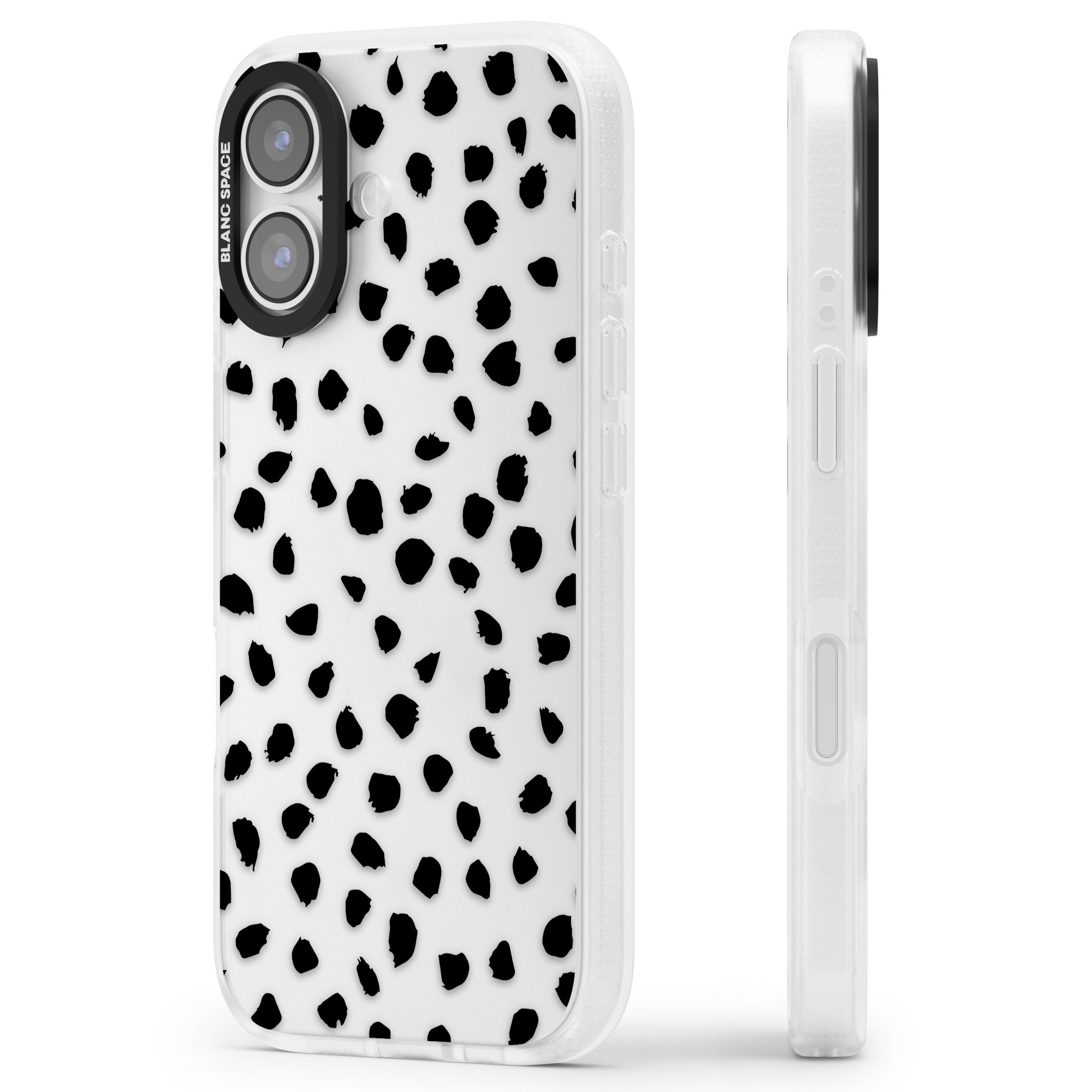 Black Dalmatian Polka Dot iPhone 17 Impact Air Clear Phone Case Side Profile