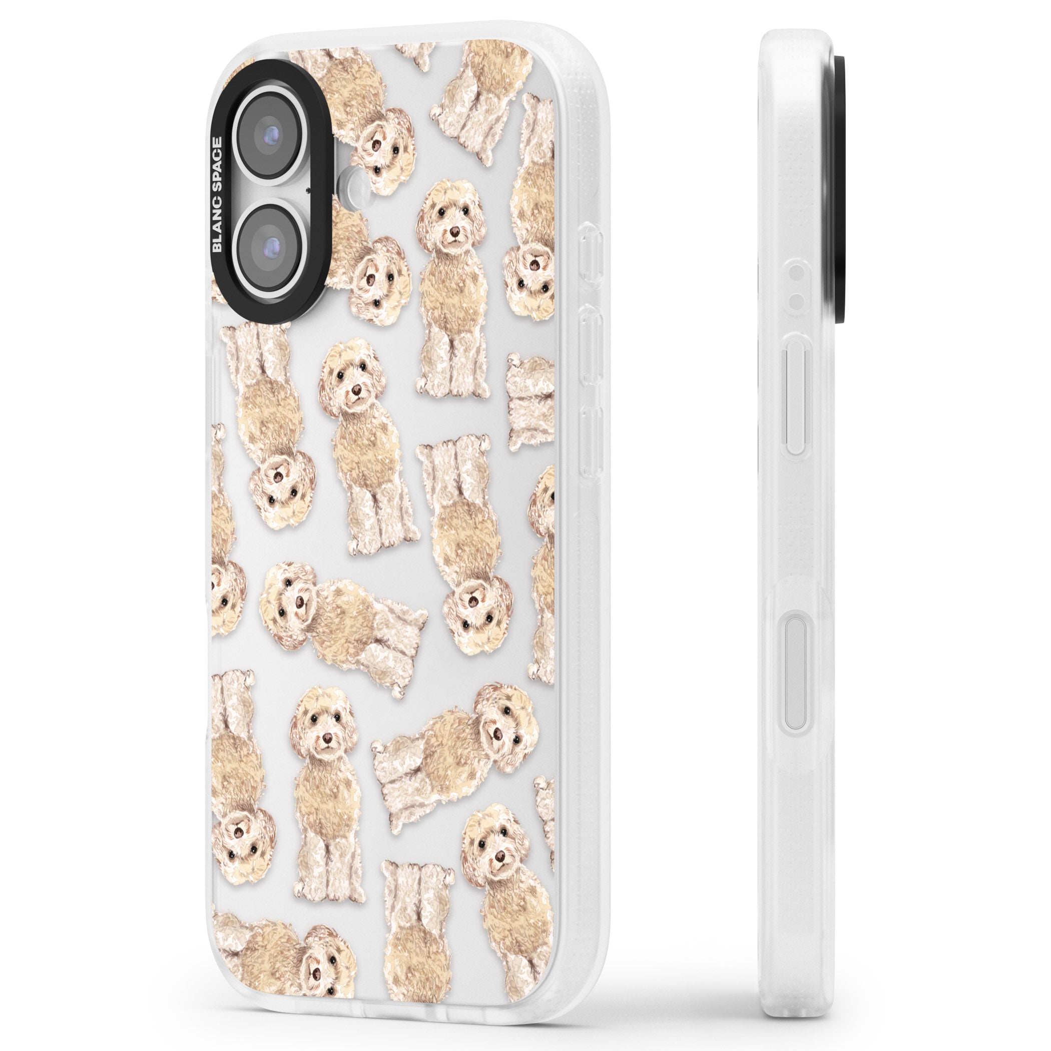 Cockapoo Patterned iPhone 17 Impact Air Clear Phone Case Side Profile