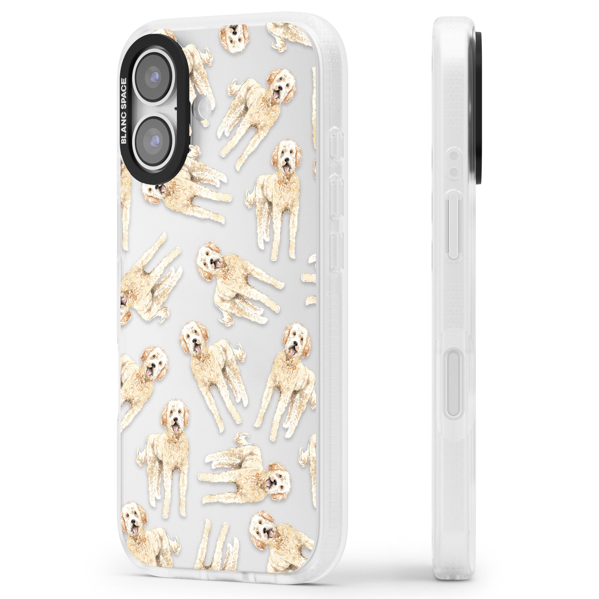 Goldendoodle Watercolour Dog Pattern iPhone 17 Impact Air Clear Phone Case Side Profile
