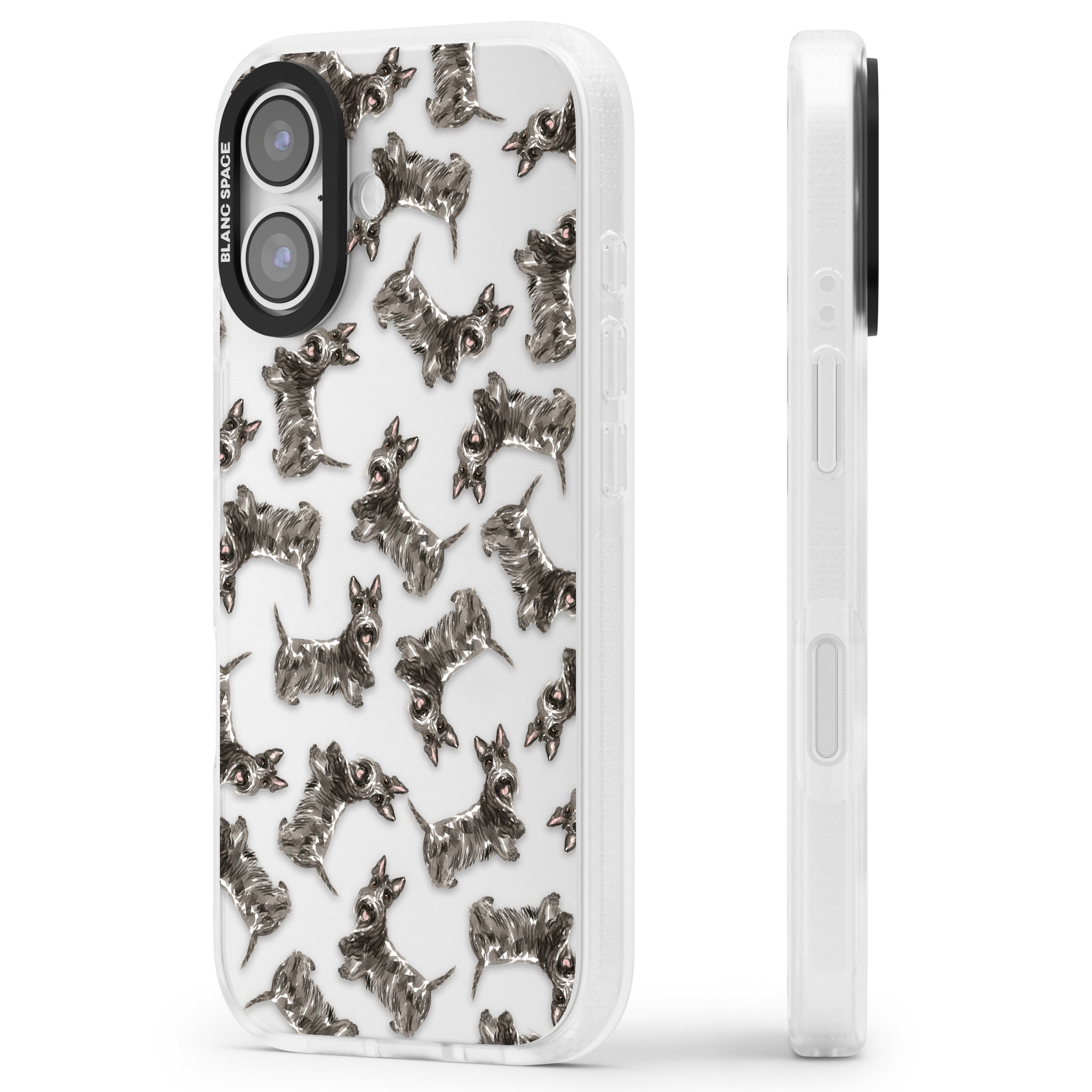 Scottish Terrier Pattern iPhone 17 Impact Air Clear Phone Case Side Profile